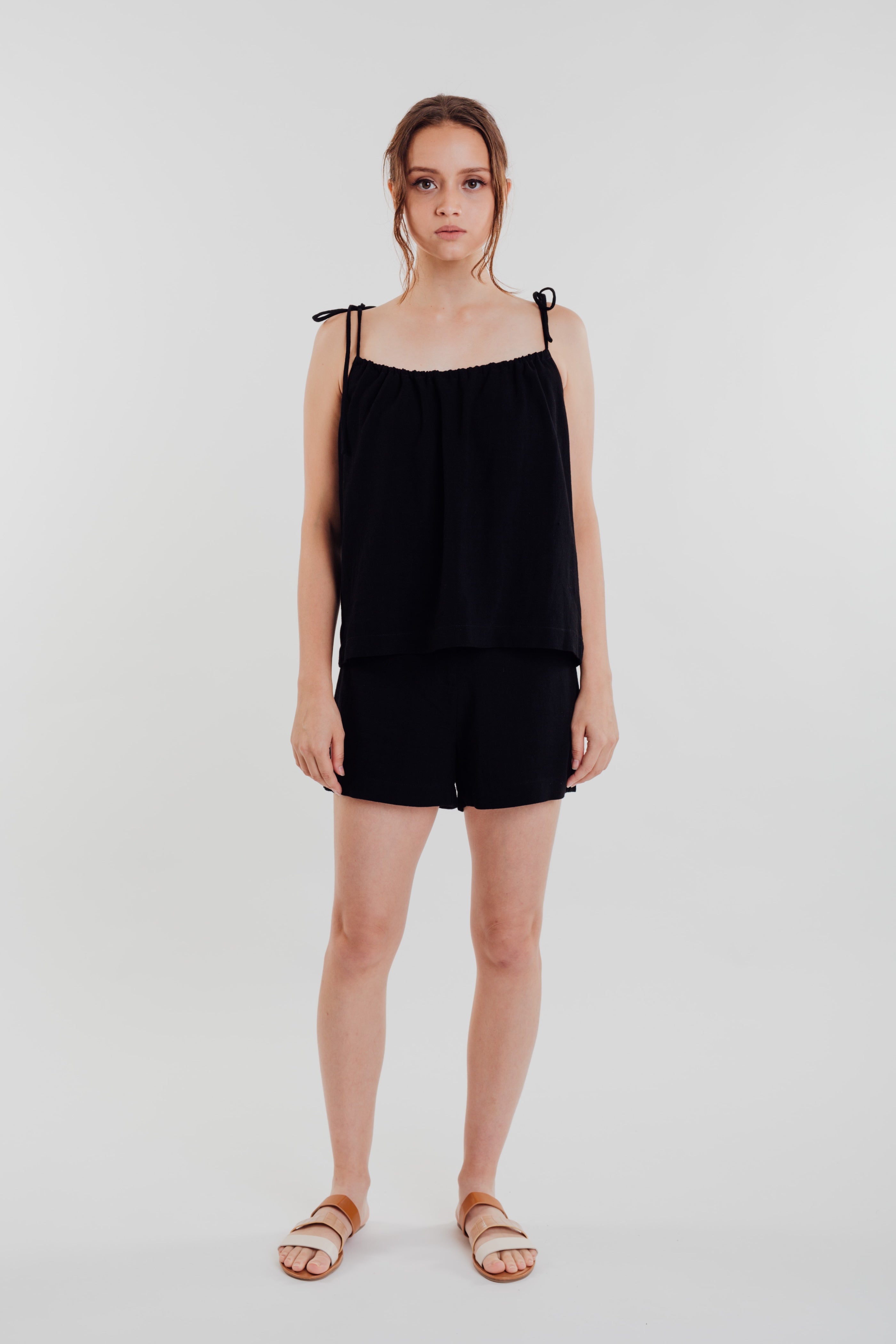 Linen Strap Top in Black