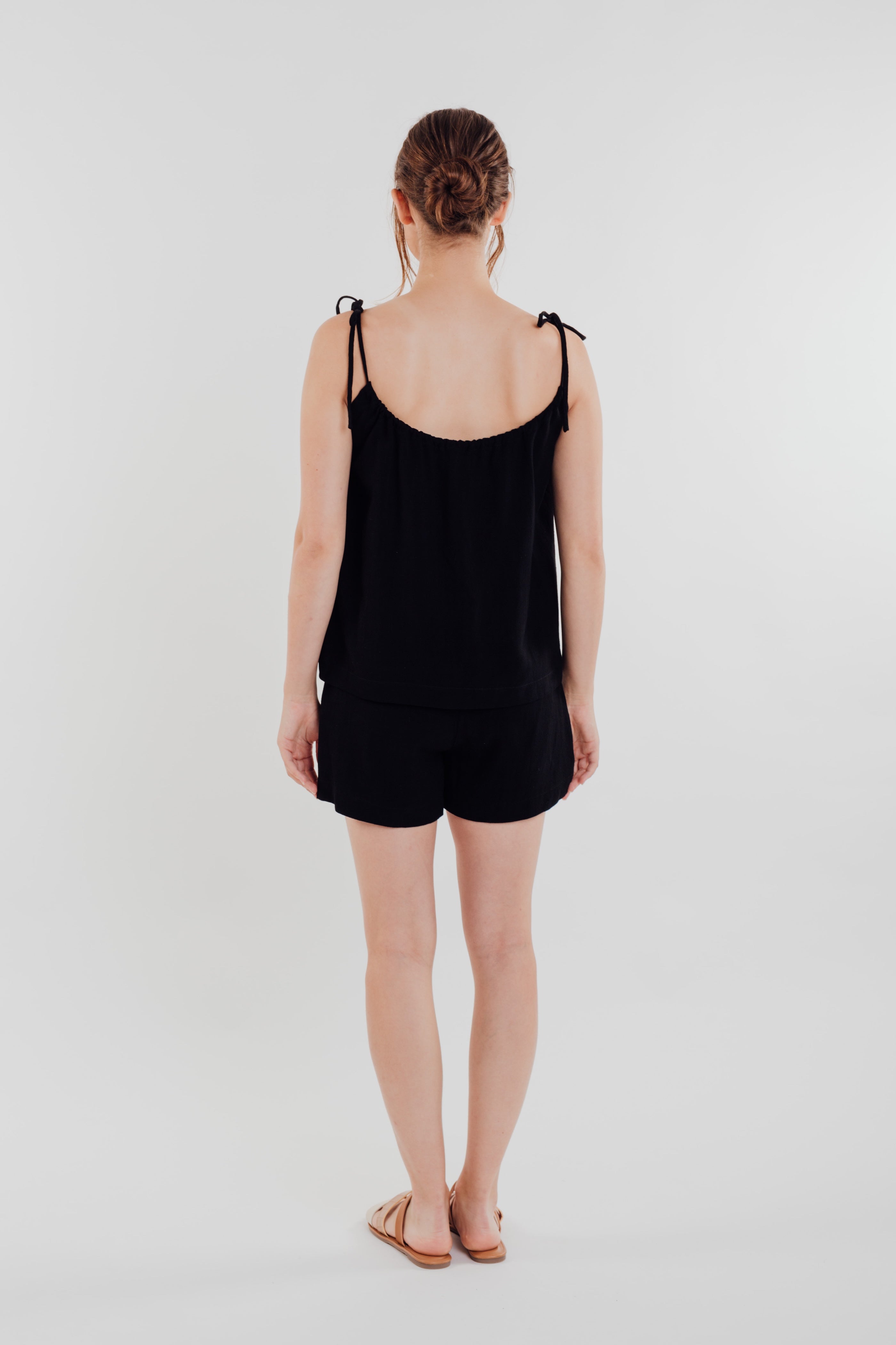 Linen Strap Top in Black