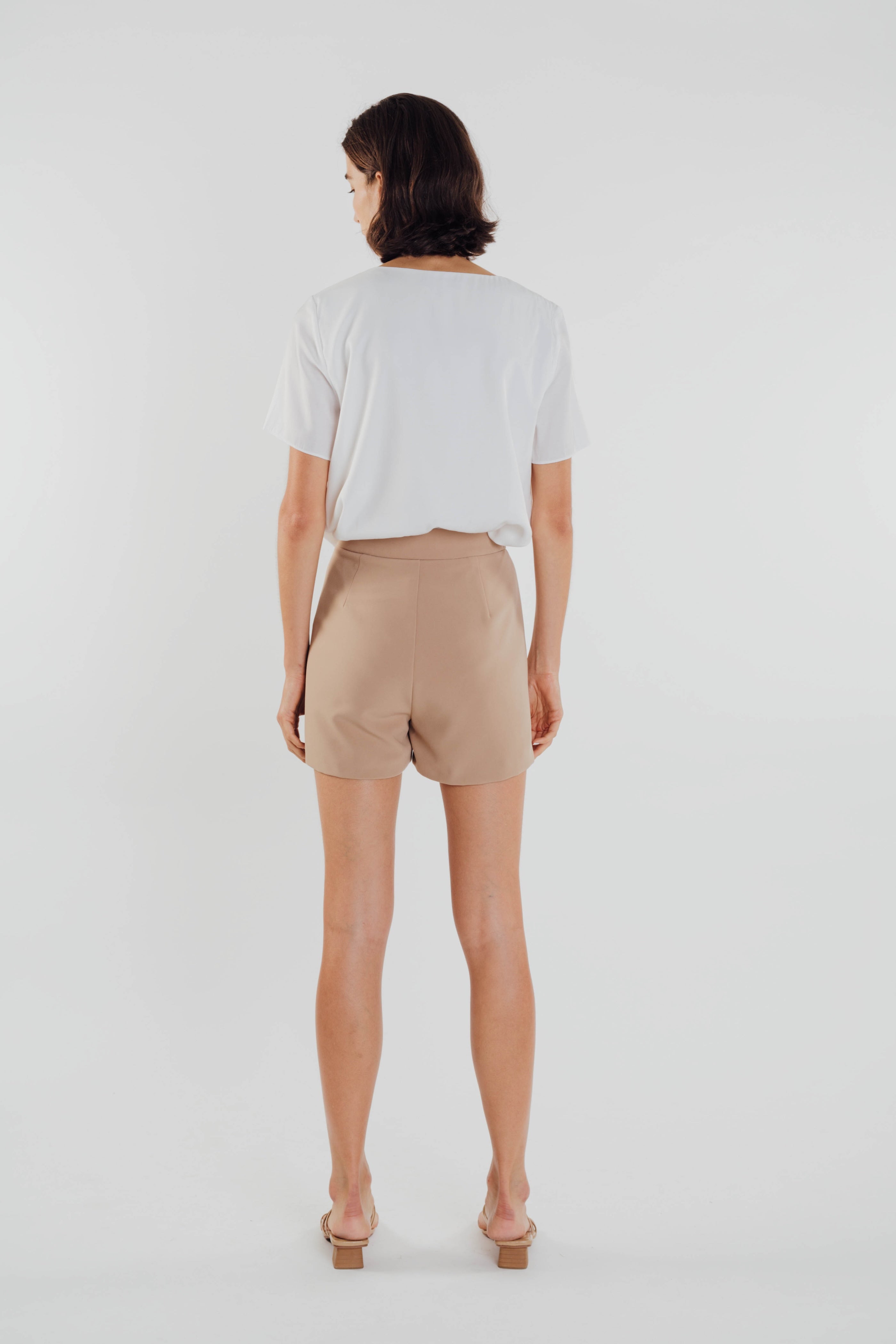 High Waisted Foldlines Shorts in Sand (Sale)