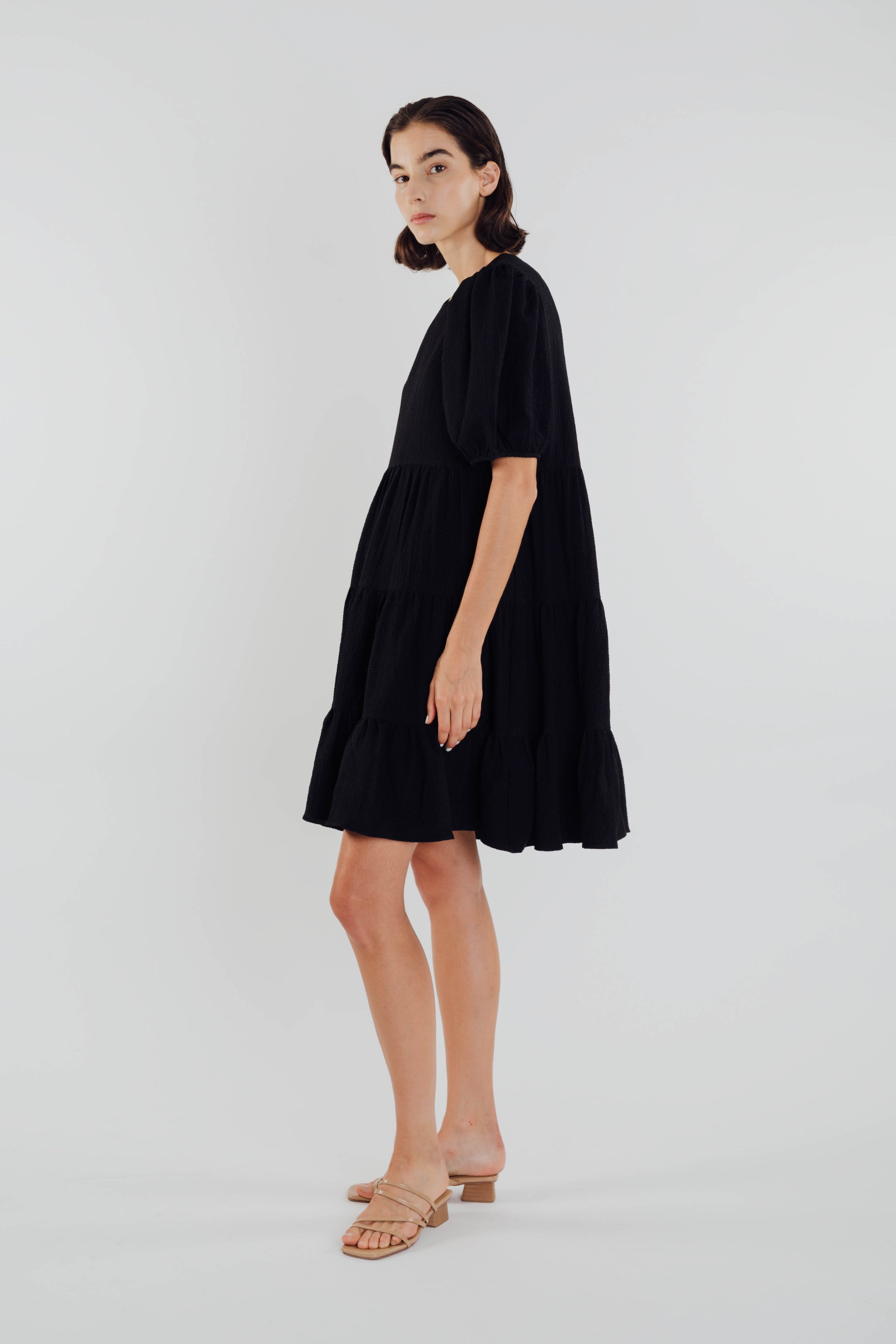 Textured Mini Dress in Black
