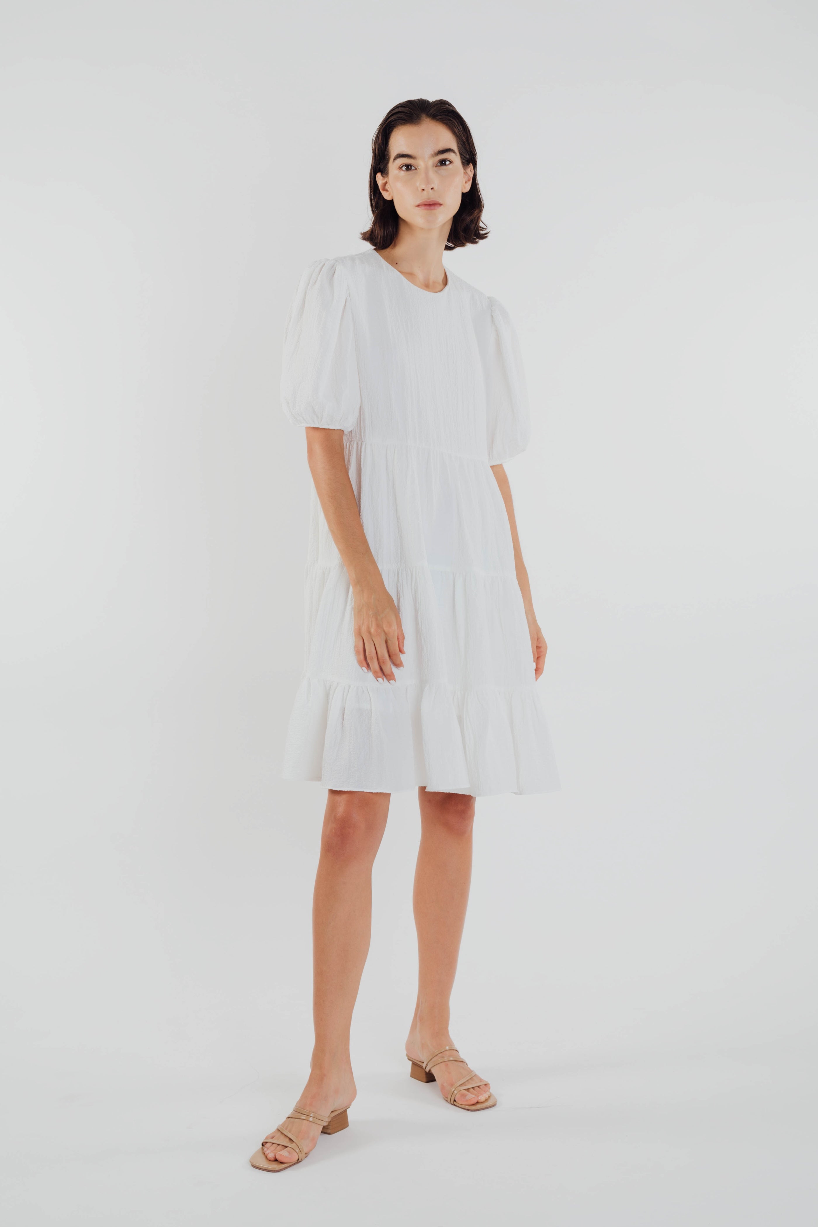 Textured Mini Dress in White
