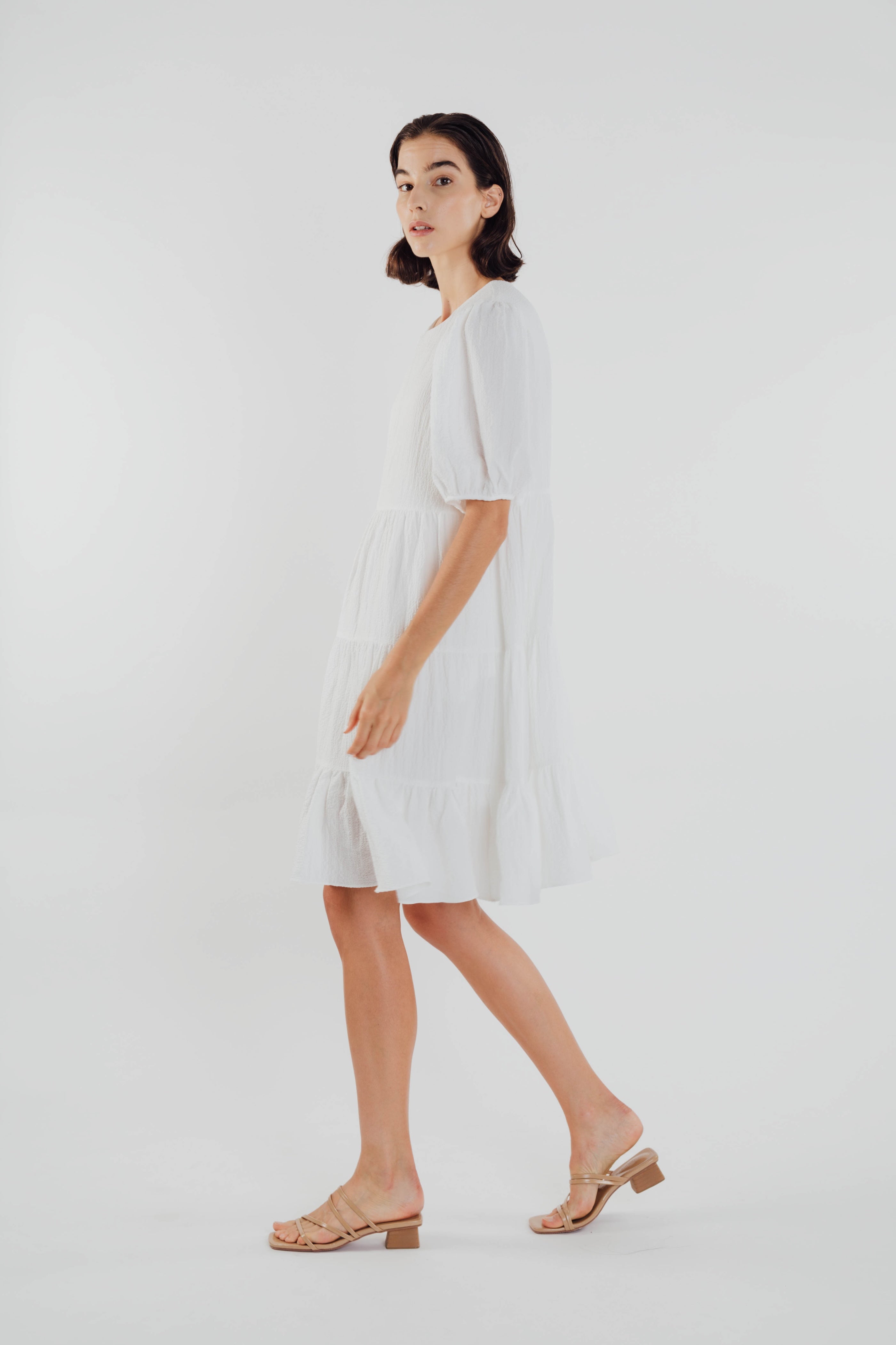 Textured Mini Dress in White