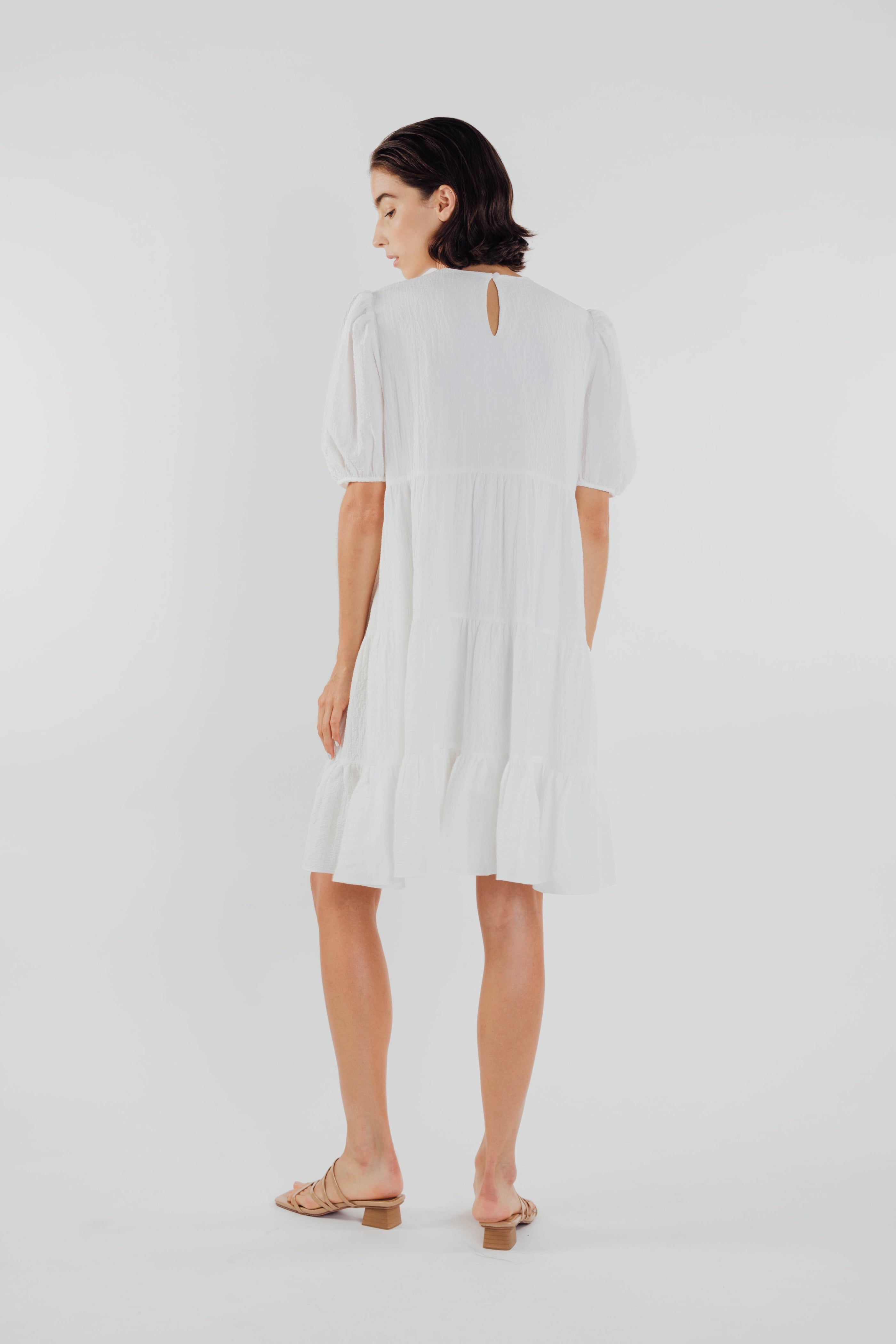 Textured Mini Dress in White