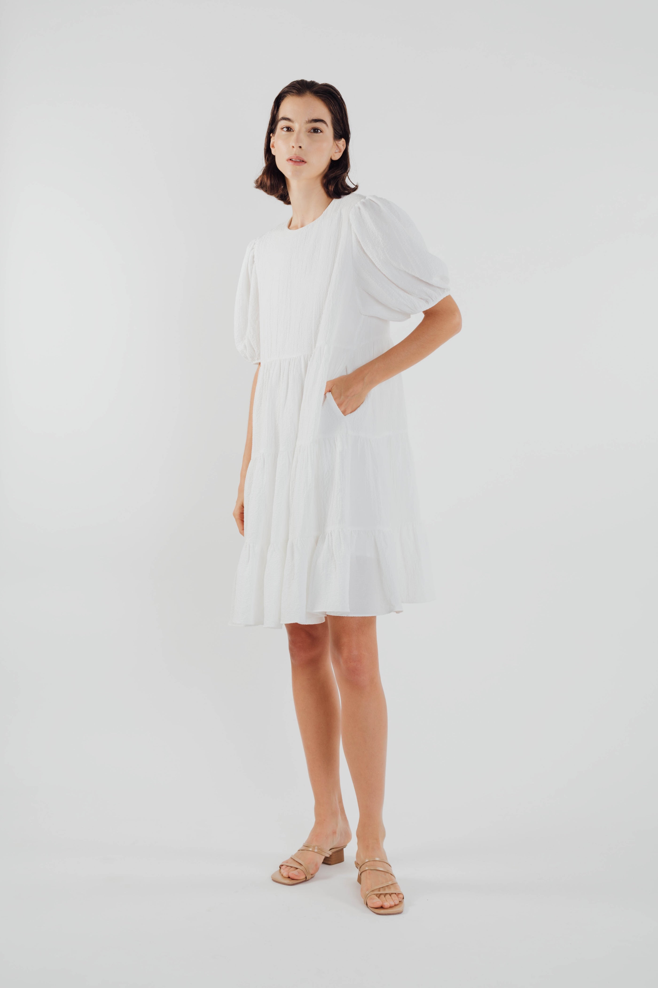 Textured Mini Dress in White