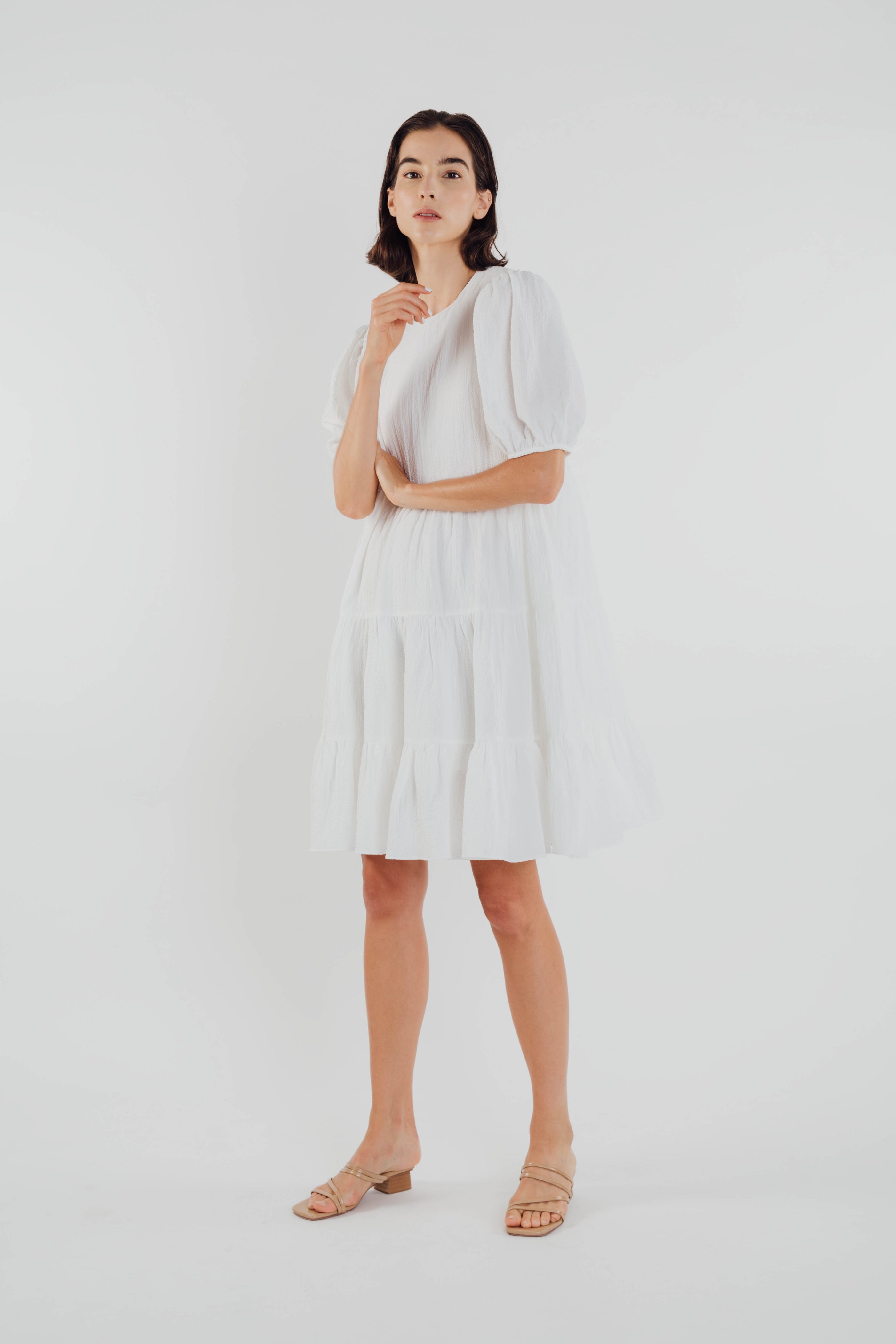 Textured Mini Dress in White
