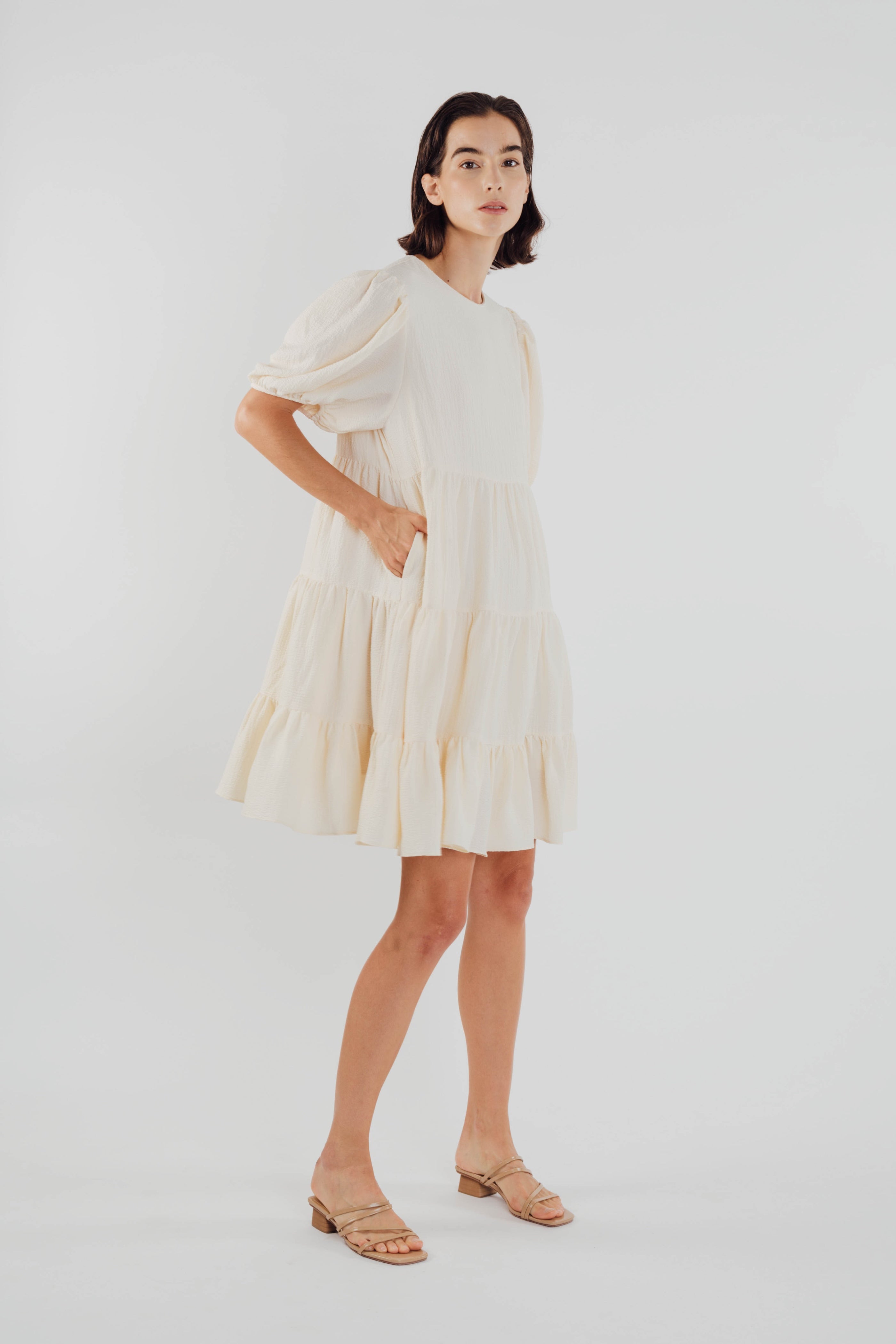 Textured Mini Dress in Oatmeal