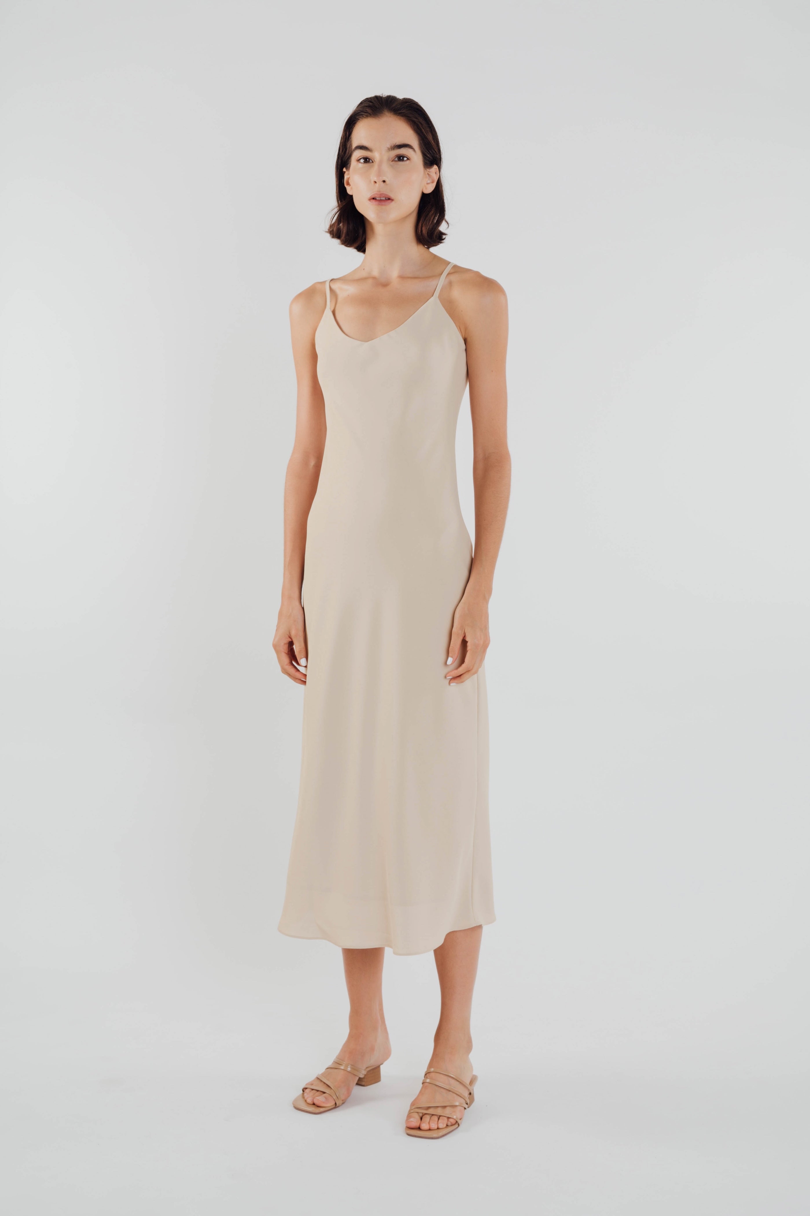 V Neck Slip Dress in Sand