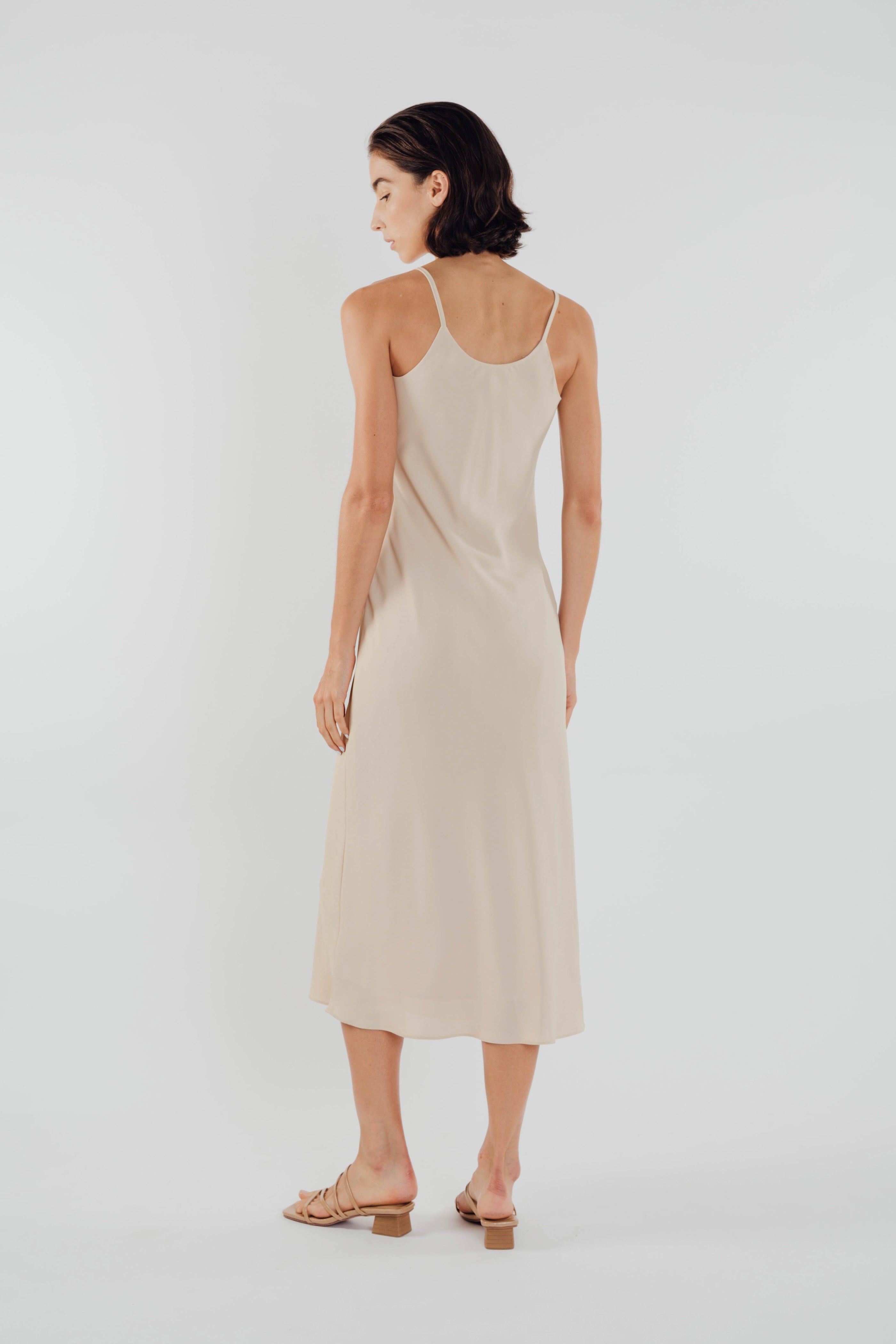V Neck Slip Dress in Sand