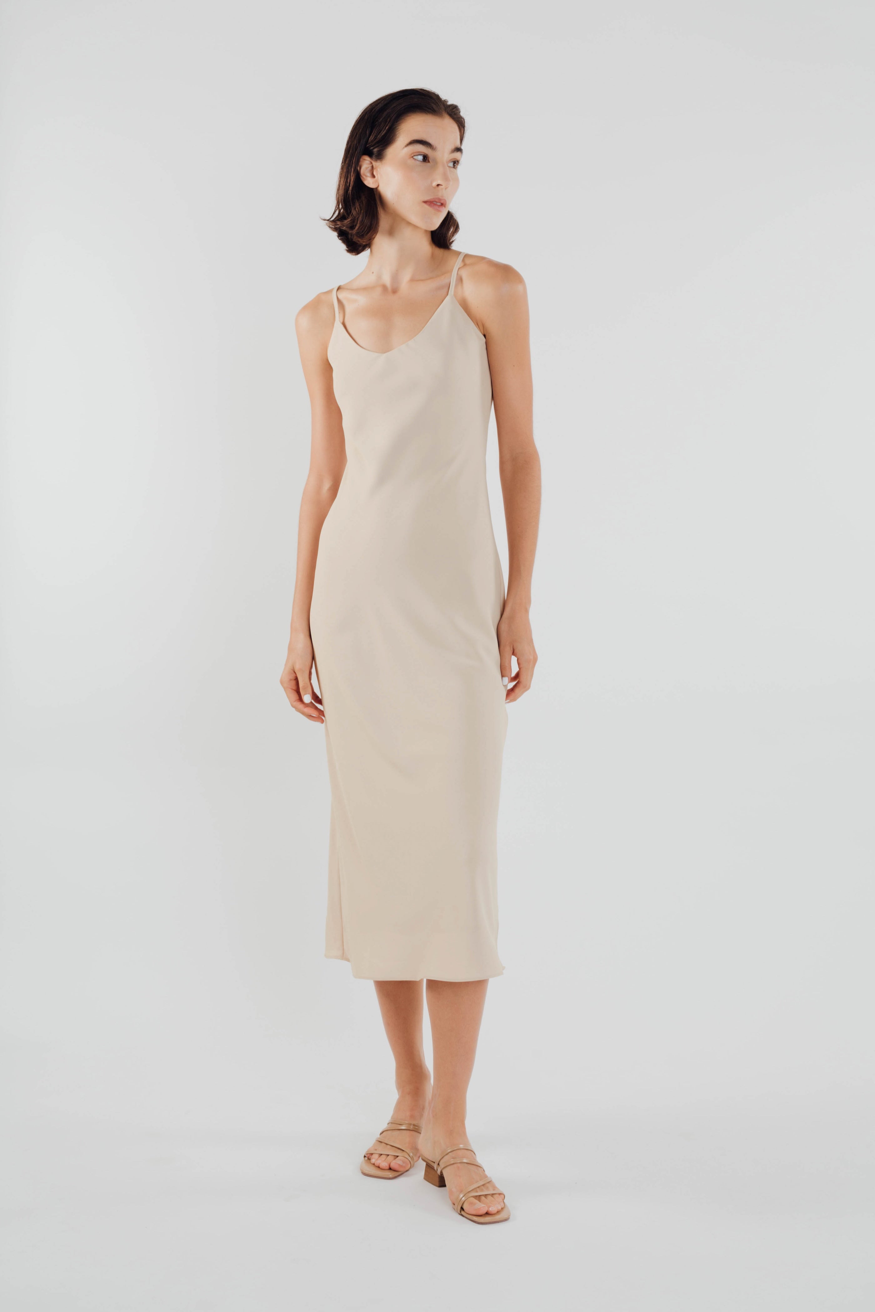 V Neck Slip Dress in Sand
