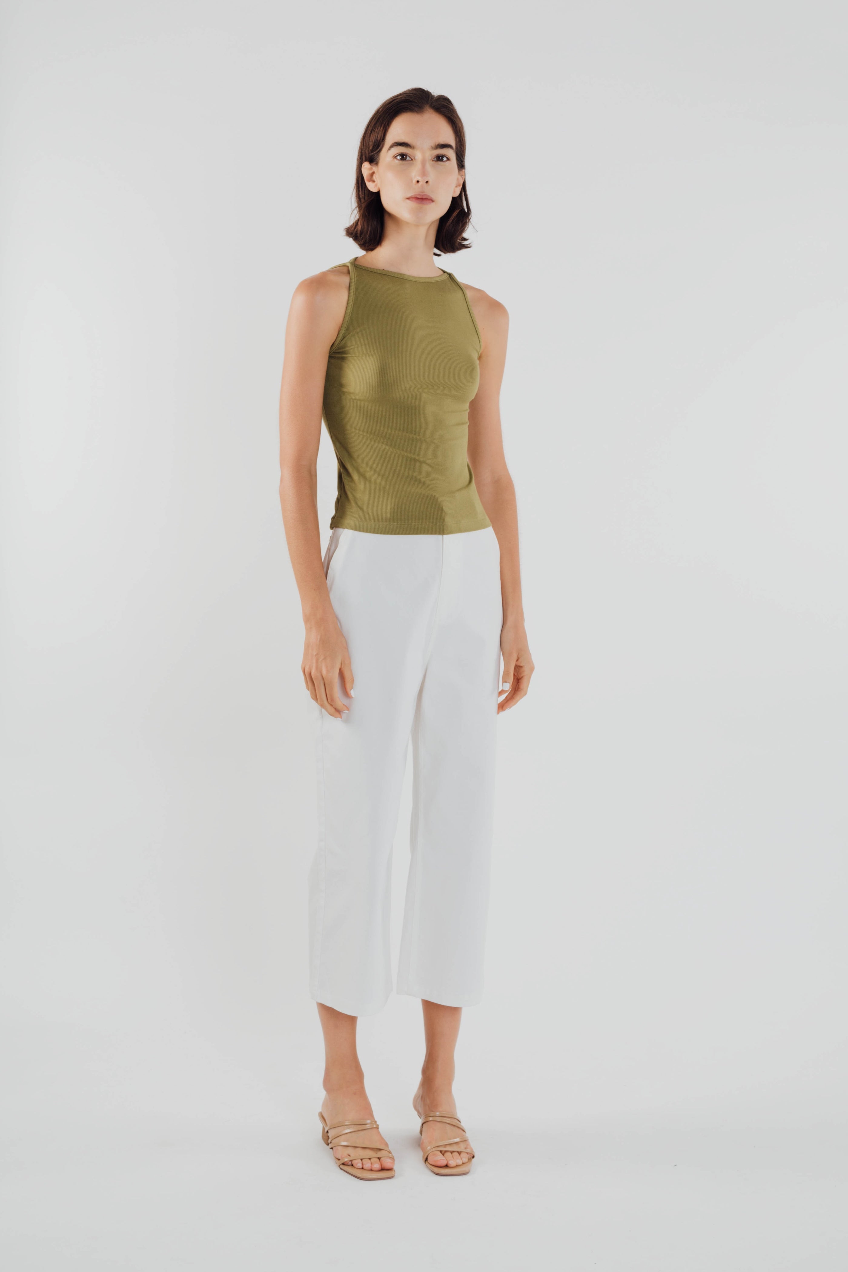 Boat Neck Knit Top in Olive
