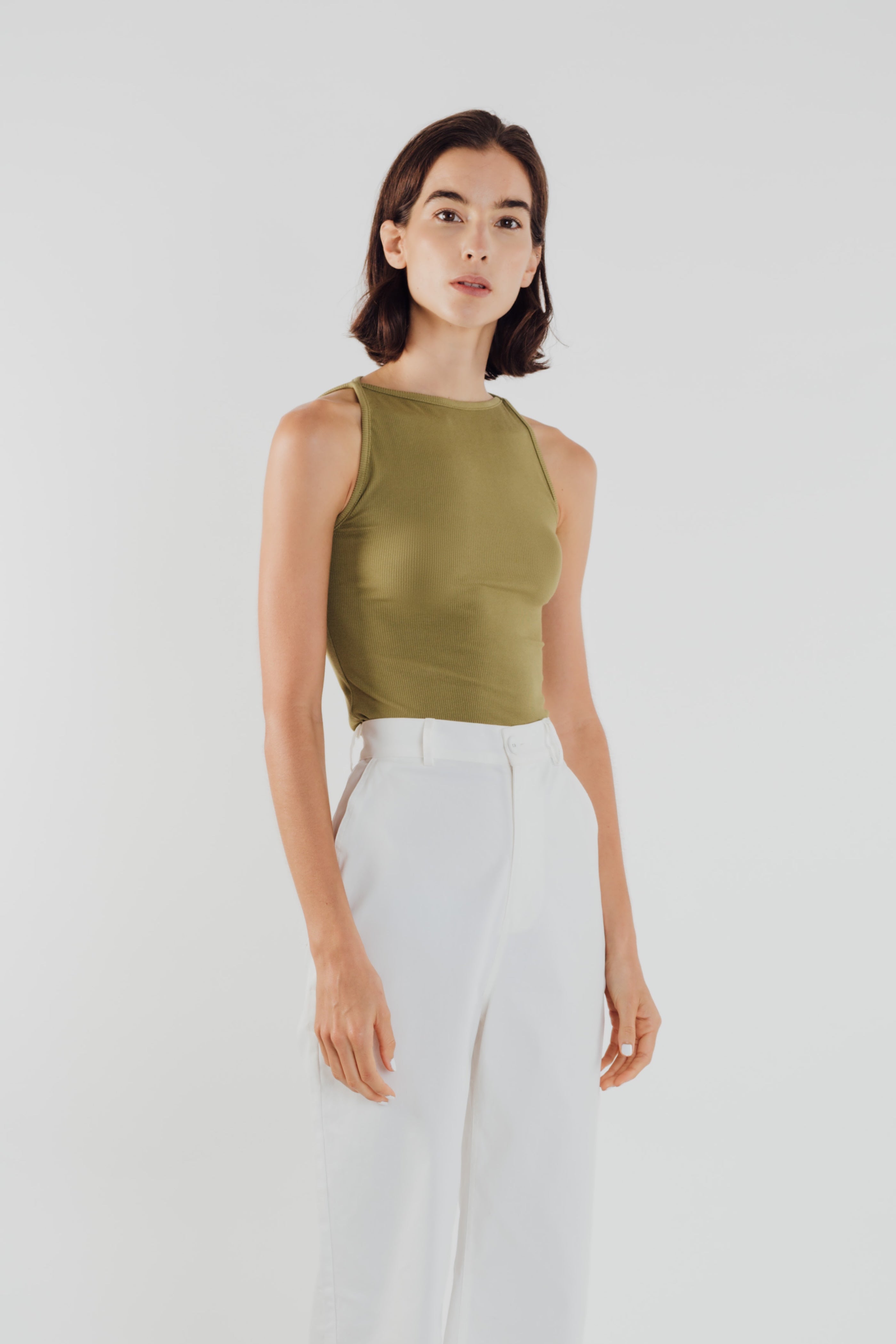 Boat Neck Knit Top in Olive