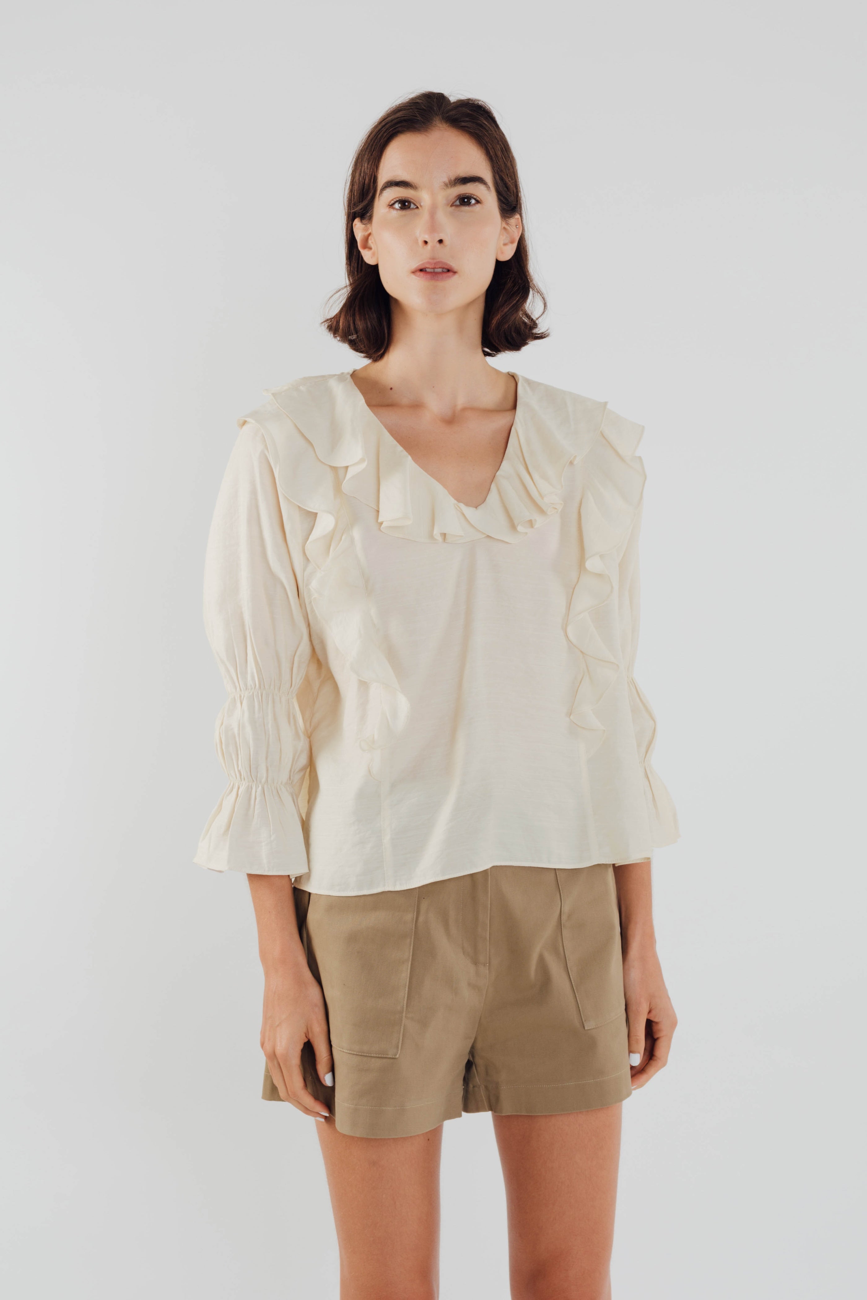 Frilled Top in Ecru (Sale)