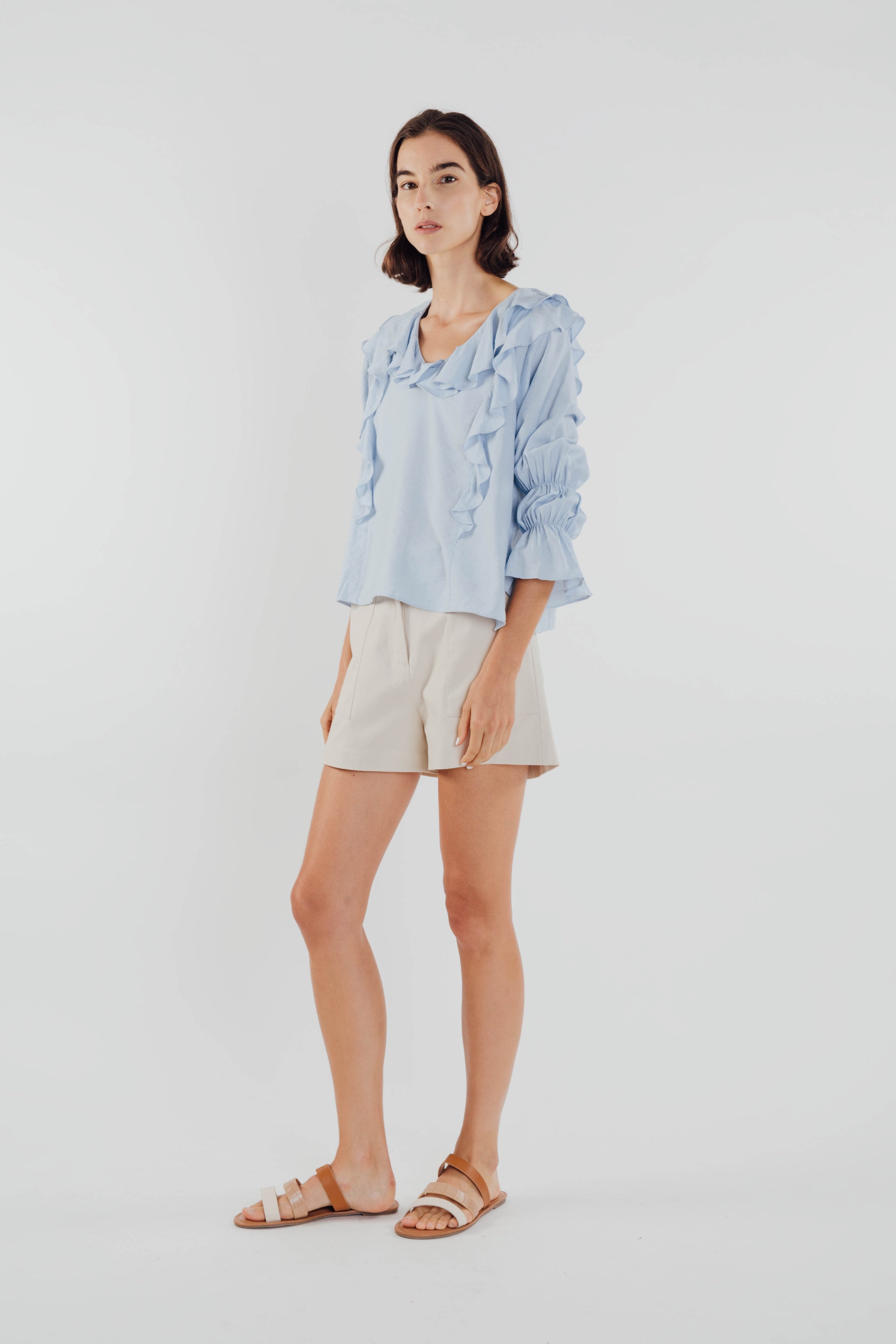 Frilled Top in Sky (Sale)