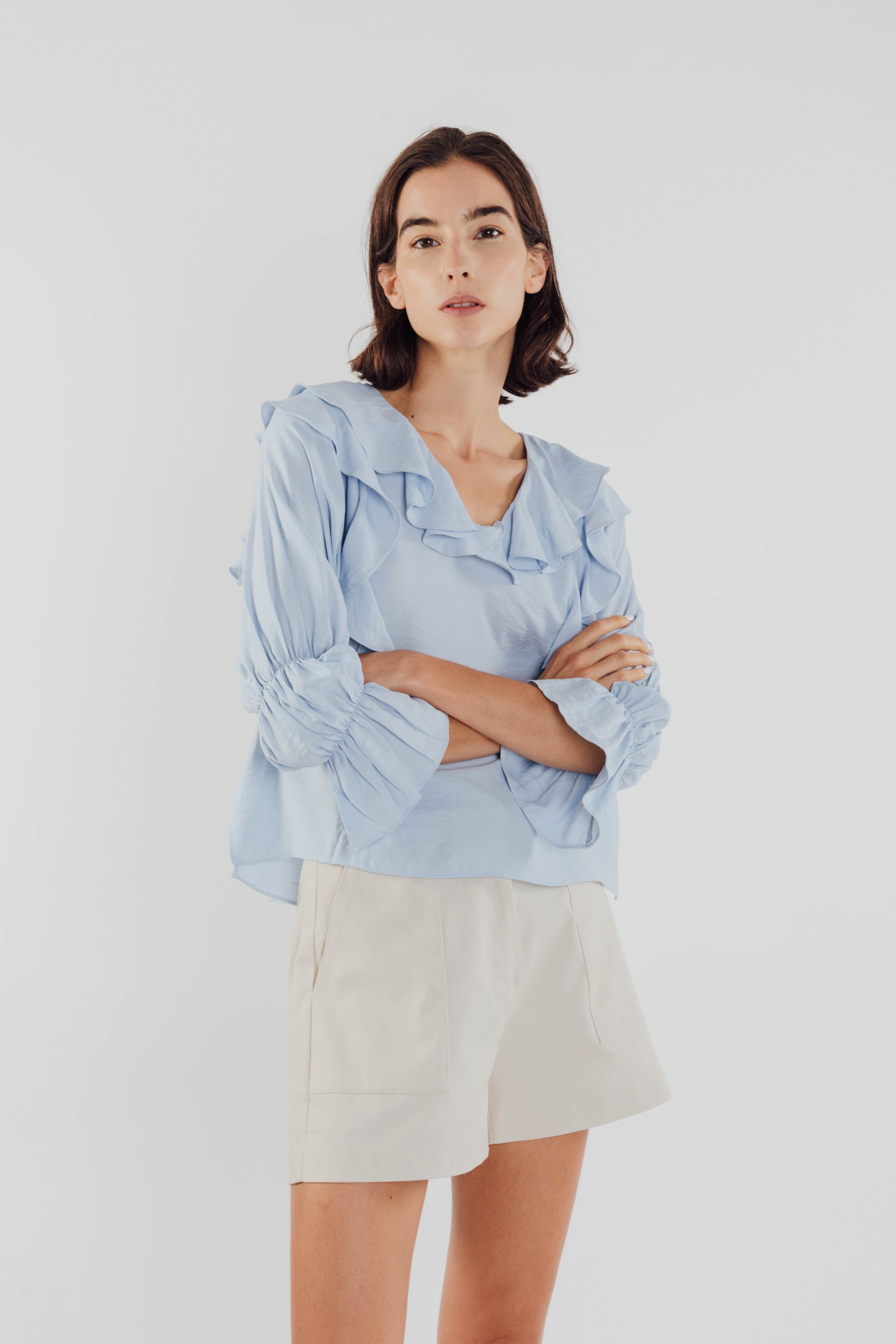 Frilled Top in Sky (Sale)