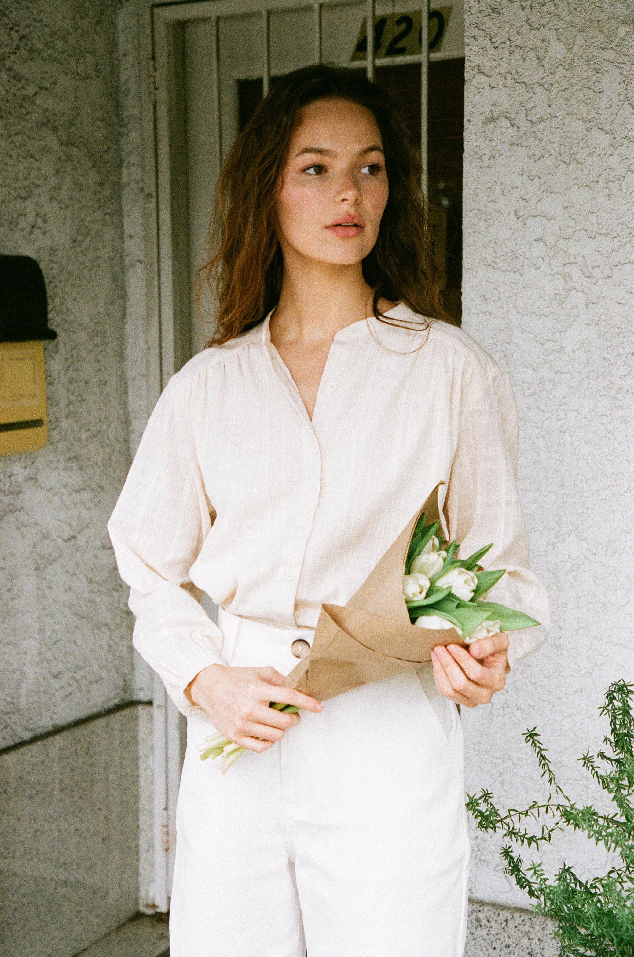 Billowy Cotton Blouse in Oatmeal