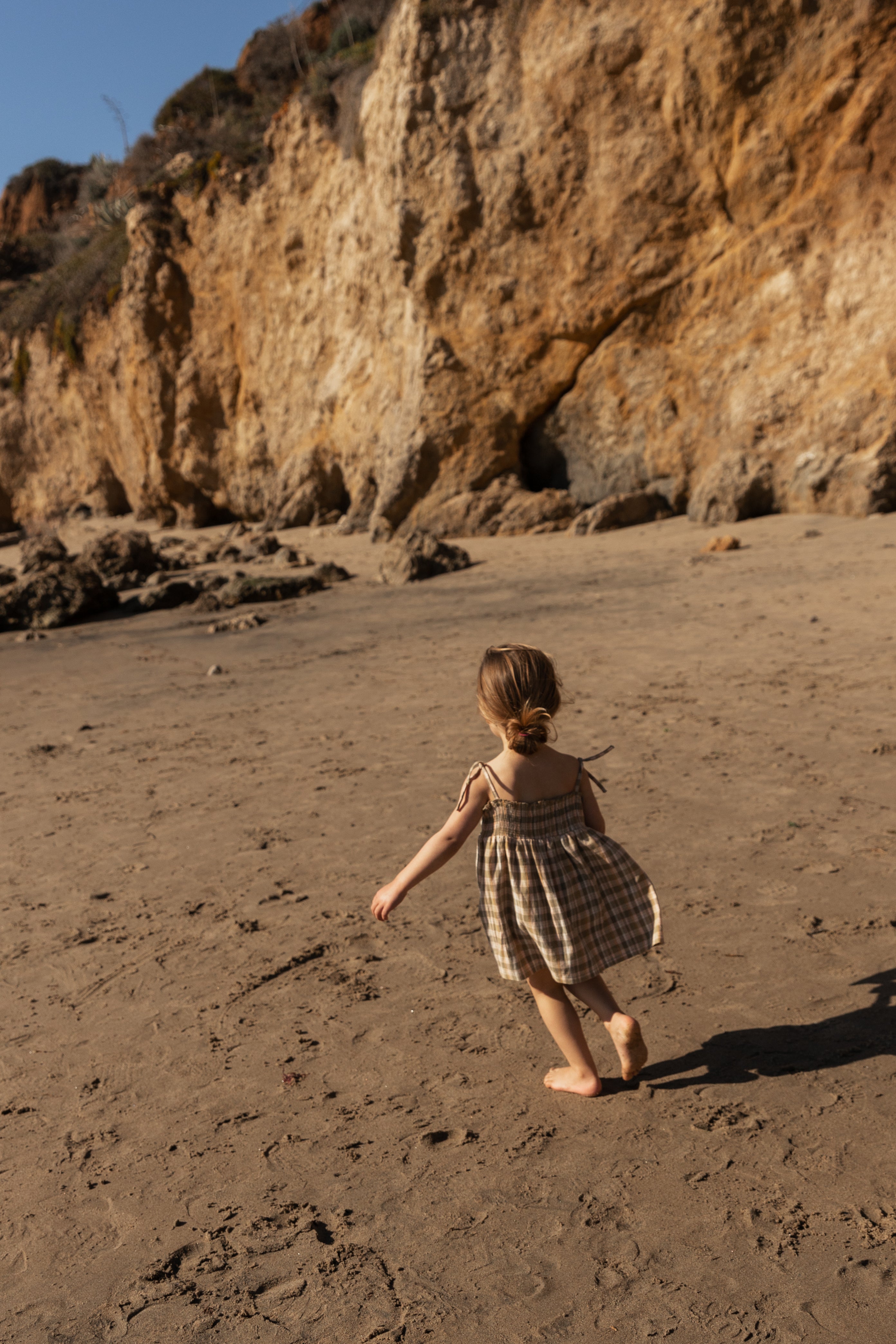 Mini Gingham Shirred Dress in Forest