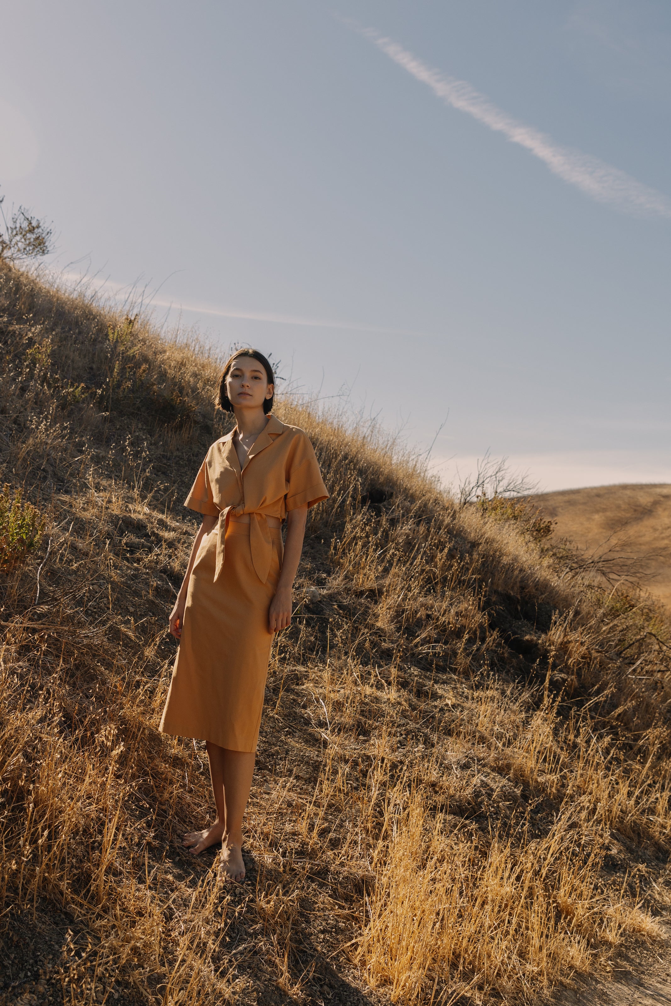 Linen Straight Skirt in Sunset