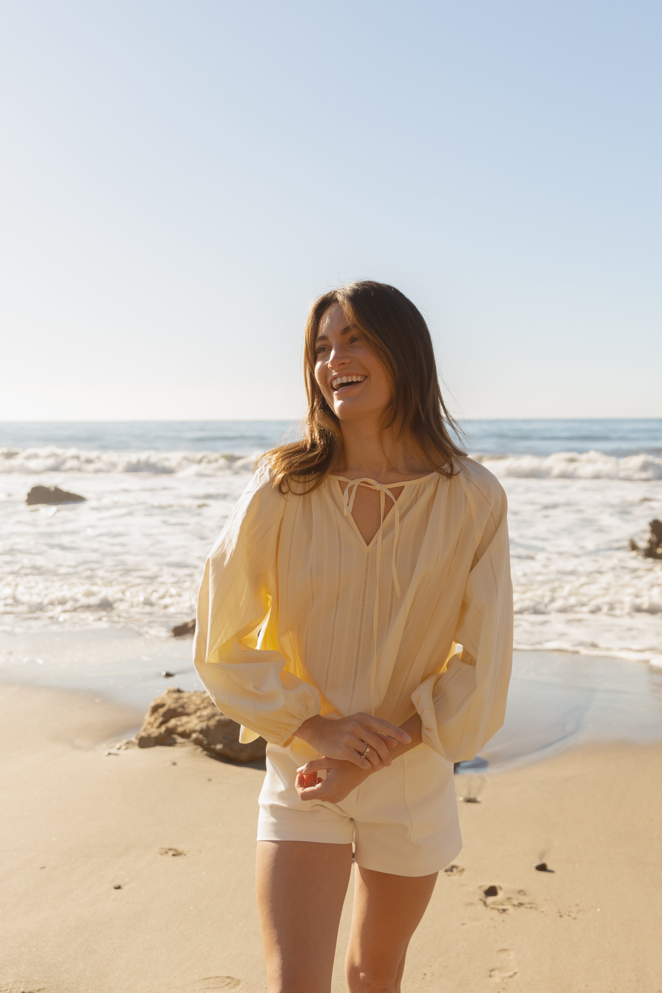 Cotton Poplin Blouse in Soft Yellow