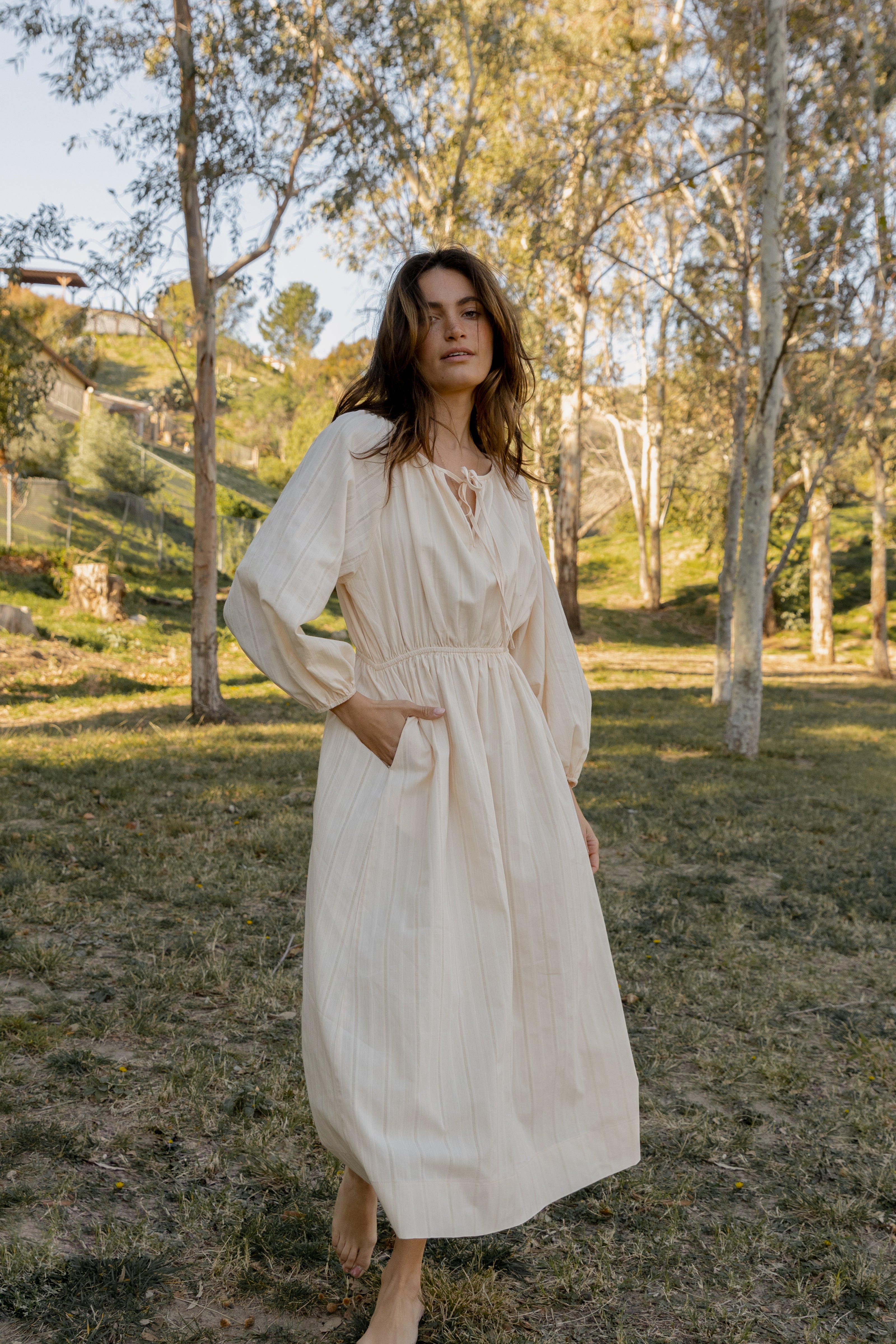 Poplin Midi Dress in Soft Yellow