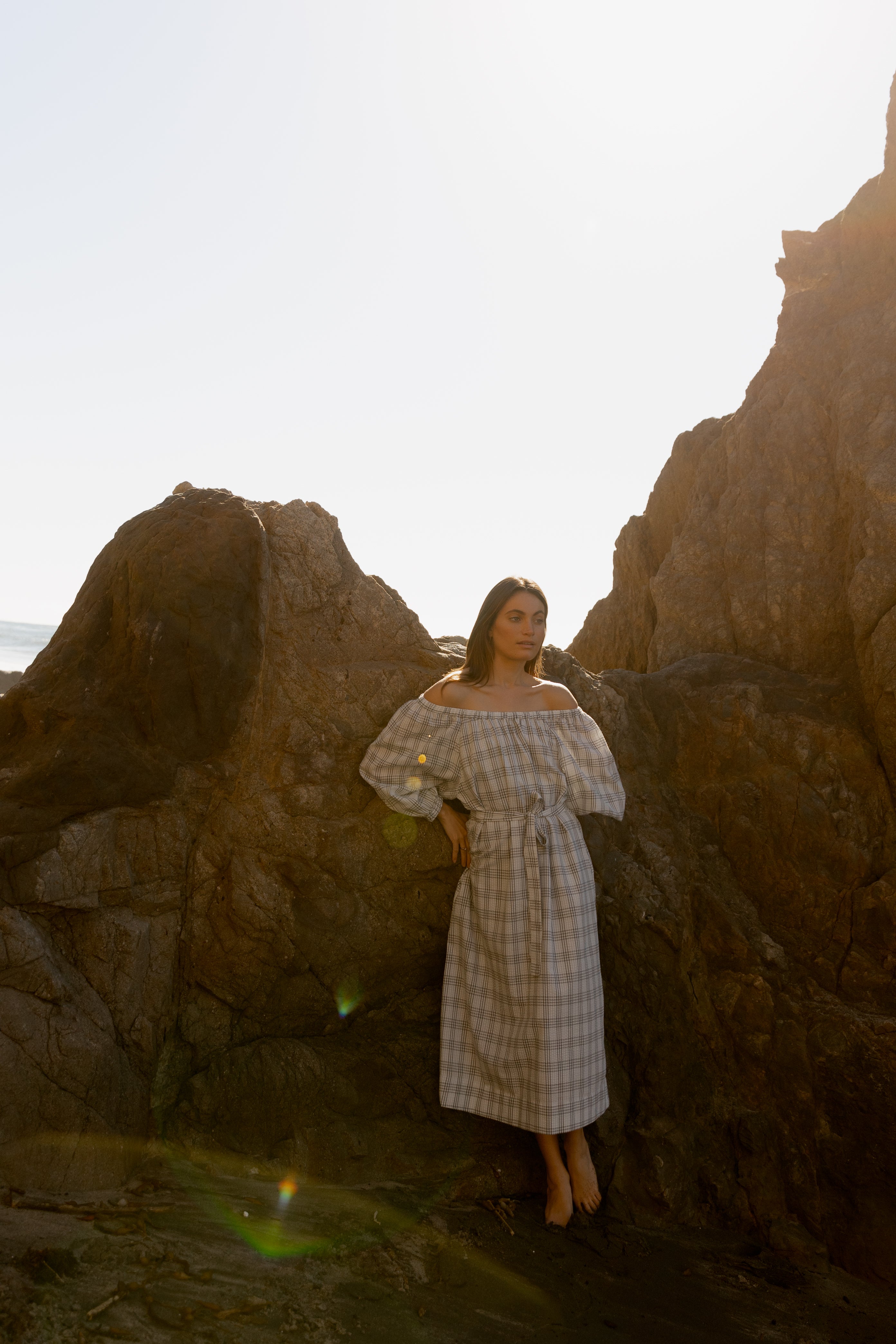 Seersucker Gathered Midi Dress in Mist