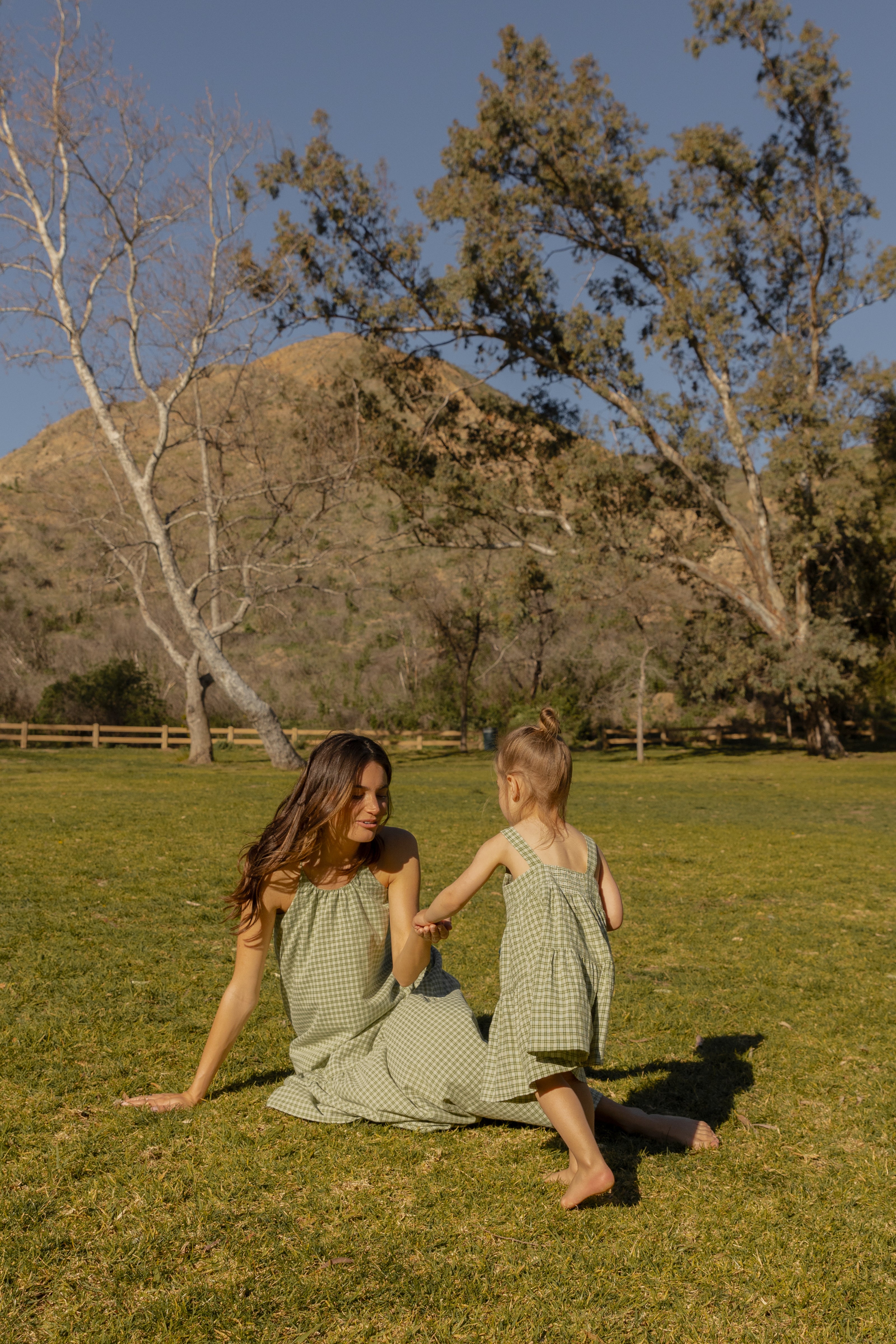 Gathered Halter Tiered Dress in Gingham Fern