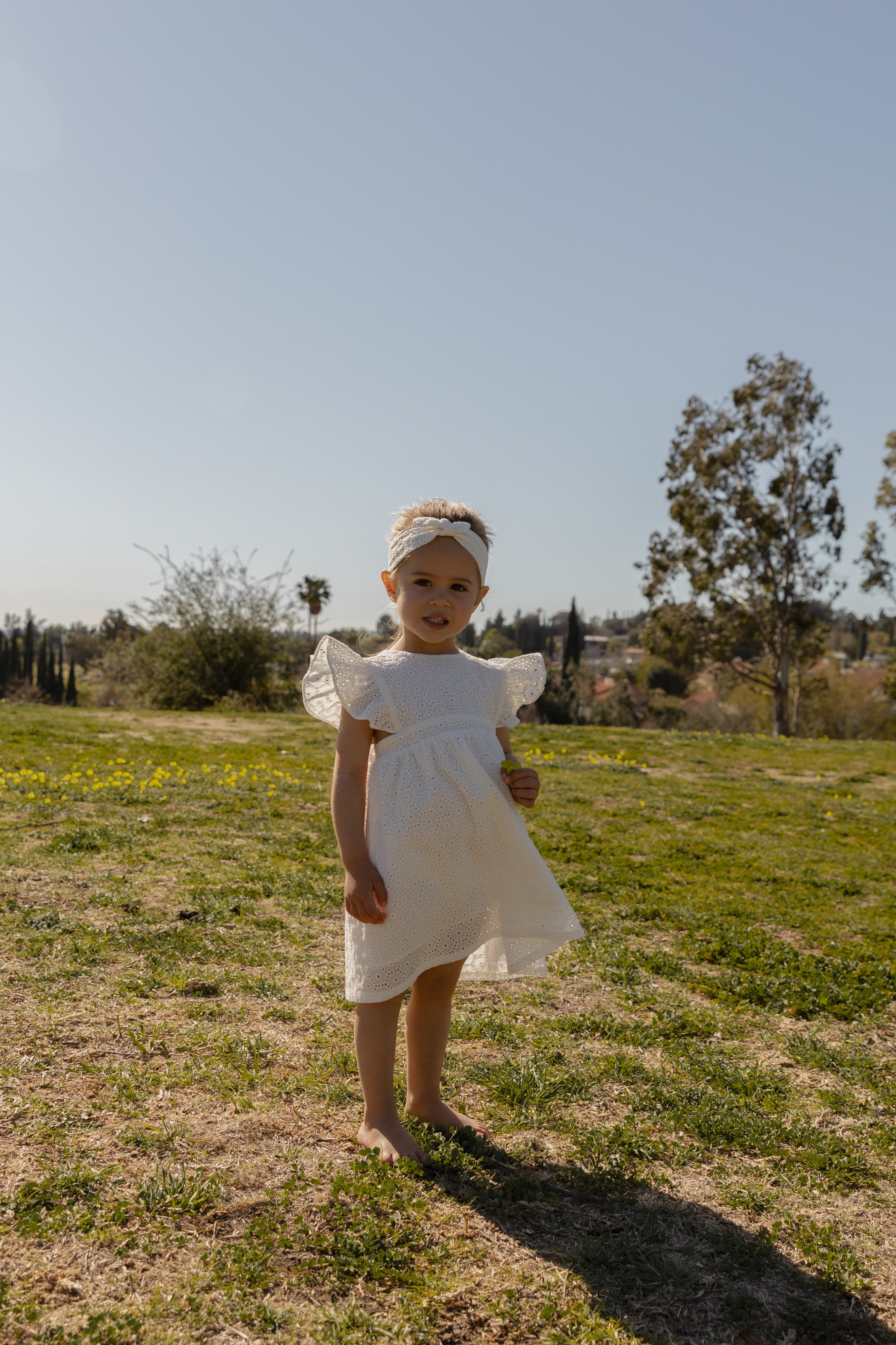 Mini Crochet Dress with Flared Sleeves in White