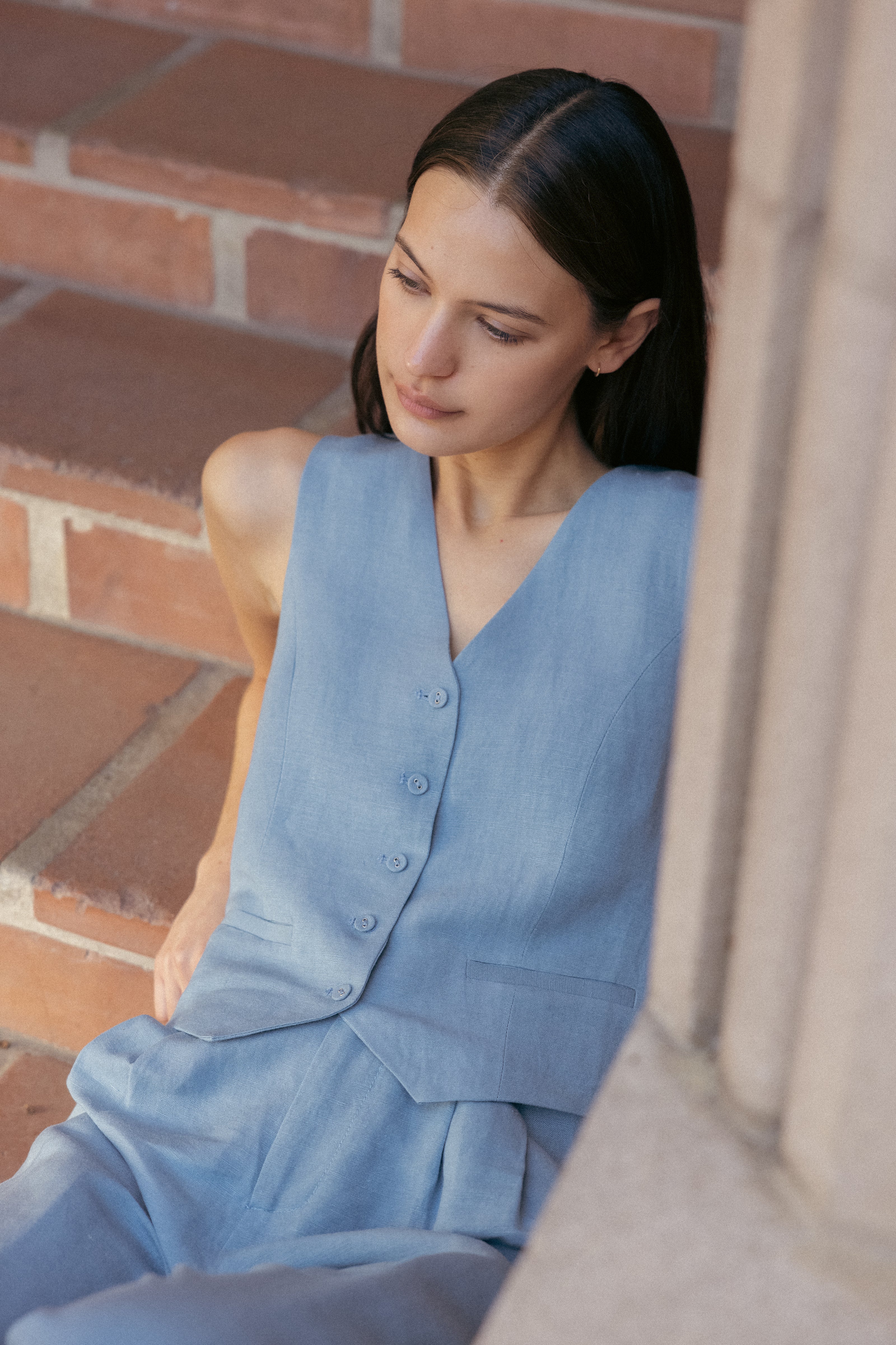 Linen Waistcoat in Blue