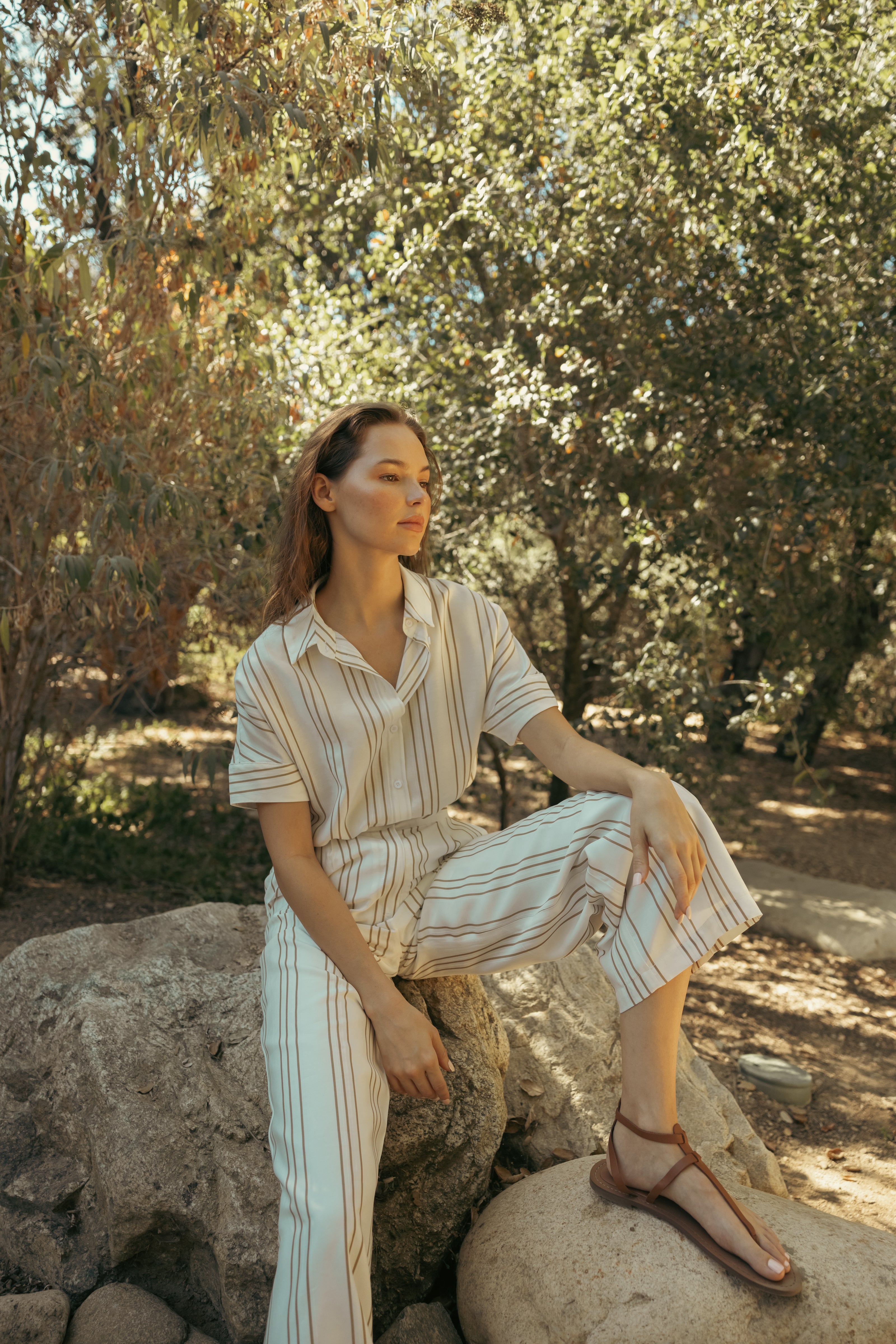 On the Hillside Shirt in Stripe Tan