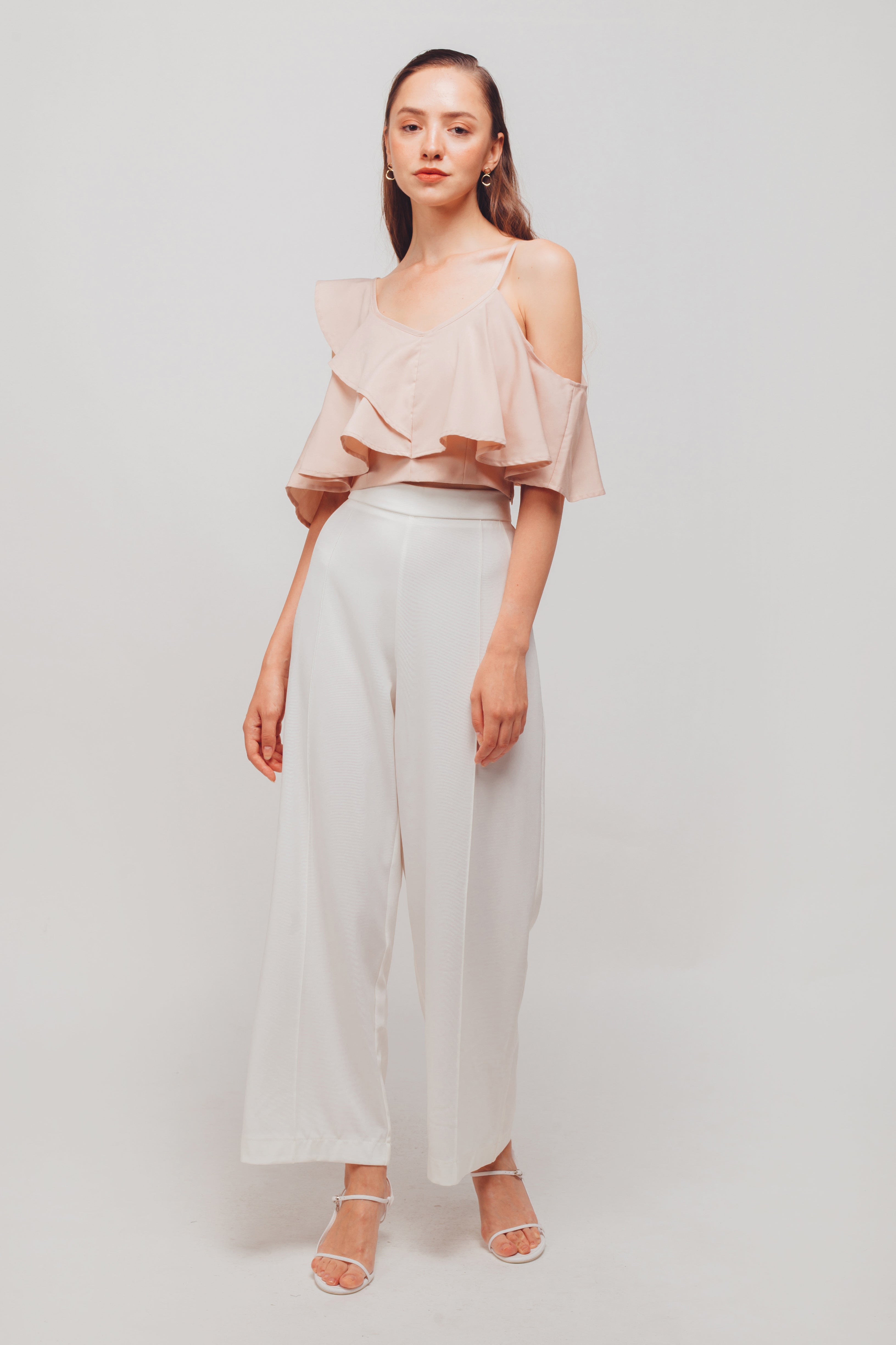 Asymmetrical Off-shoulder Flutter Sleeves Top In Blush Pink