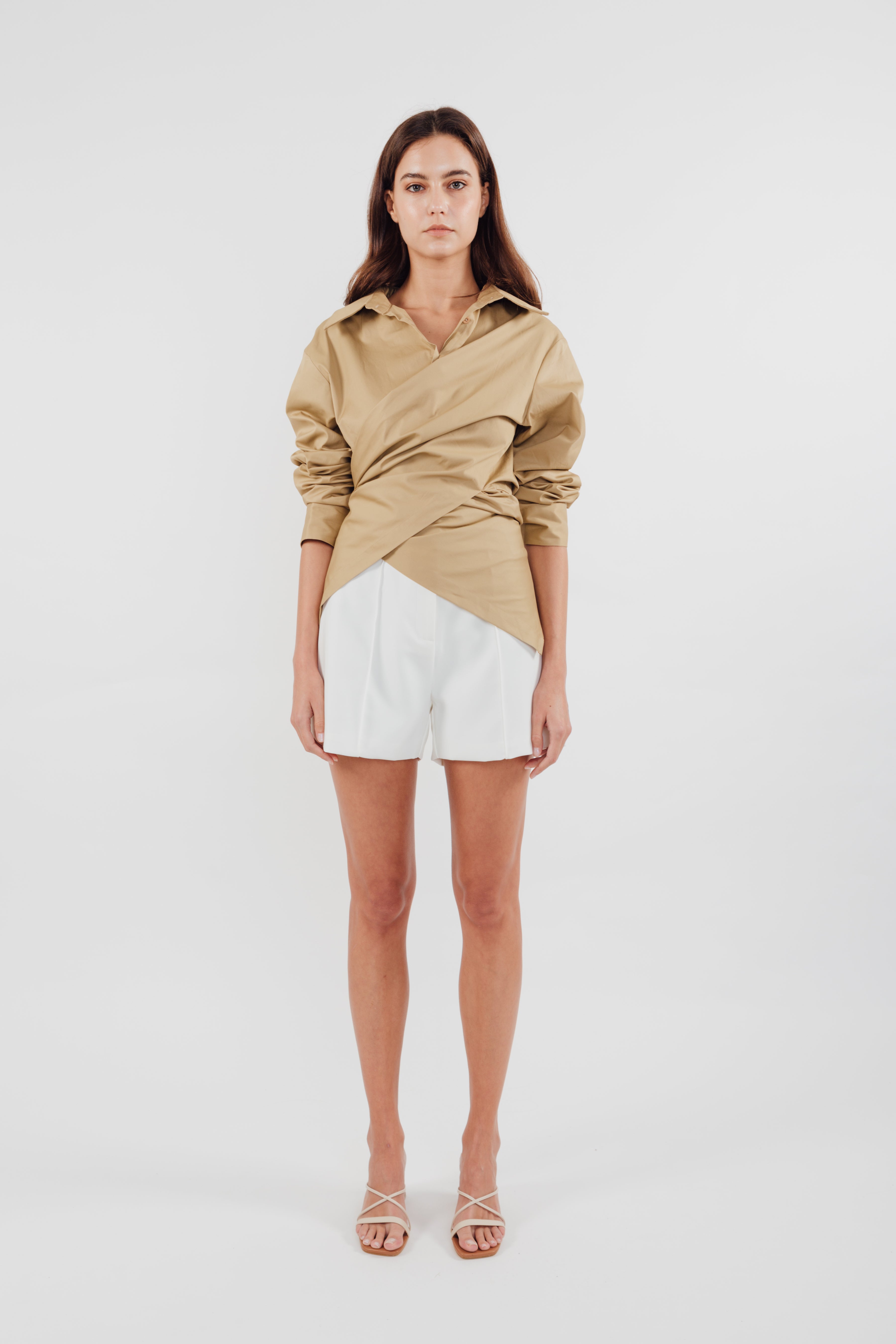 Two-way Cotton Shirt in Camel (Sale)