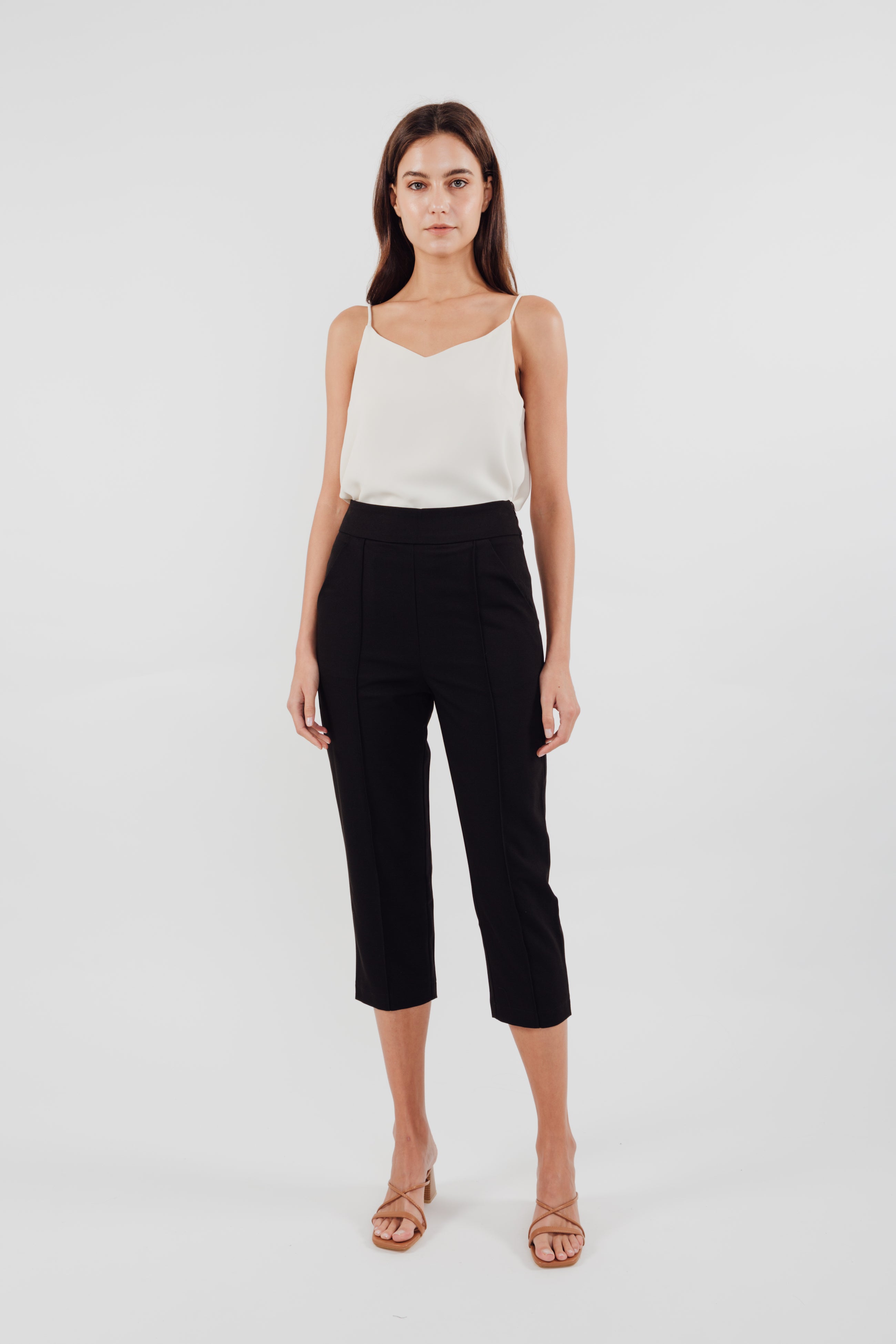 High Waisted Cropped Trousers in Black