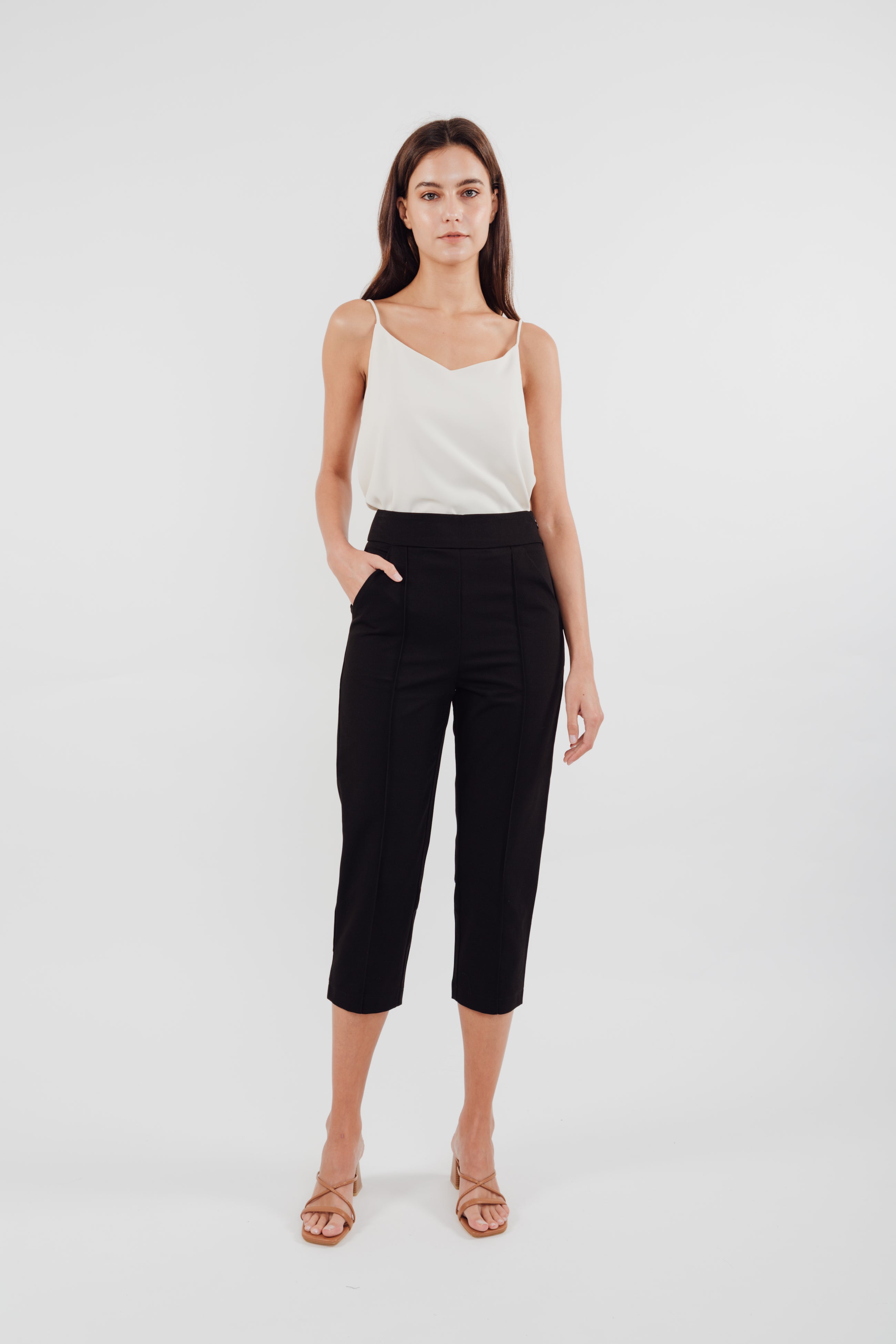 High Waisted Cropped Trousers in Black (Sale)