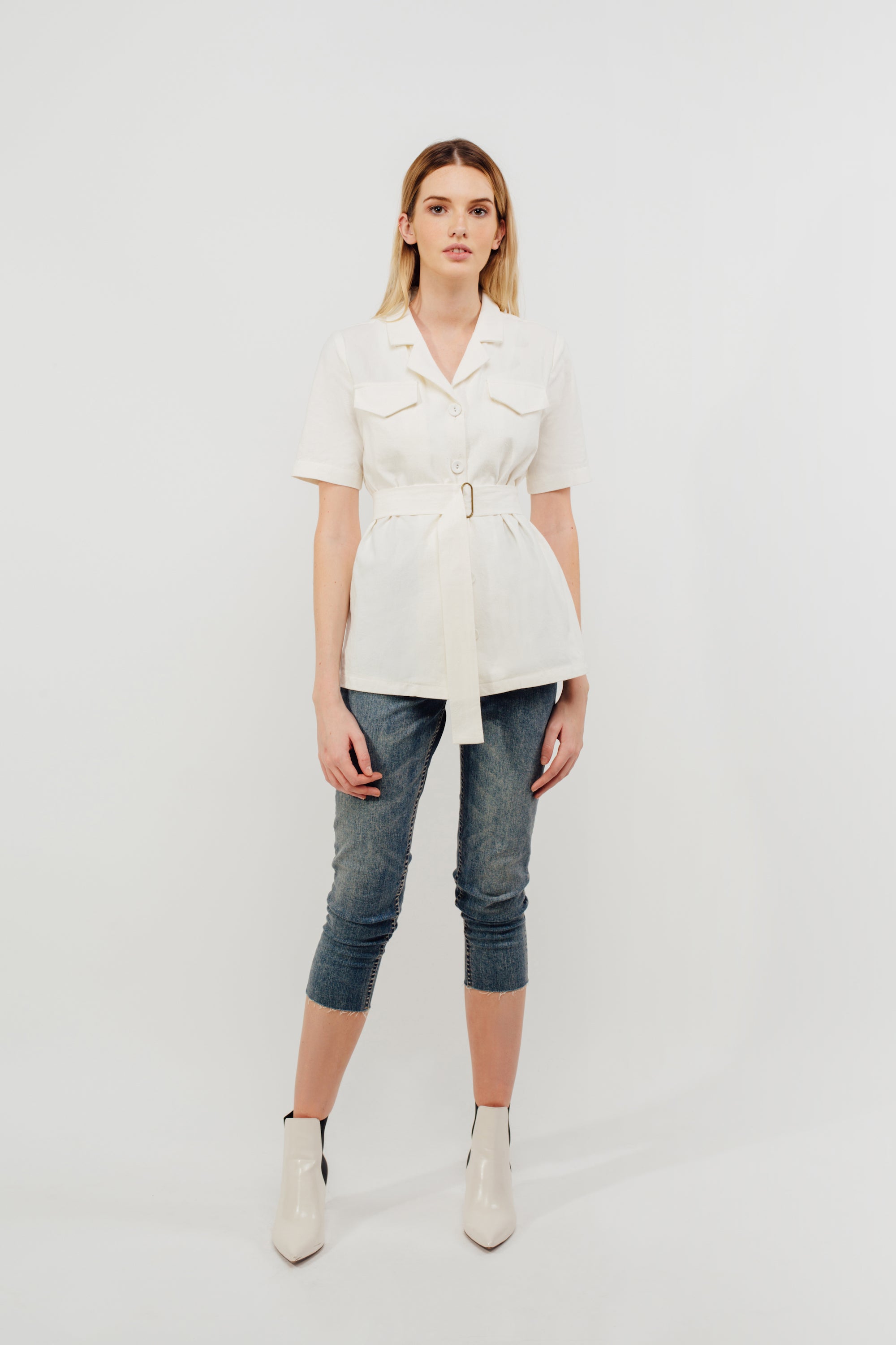 Camp Shirt With Sash In White (Sale)