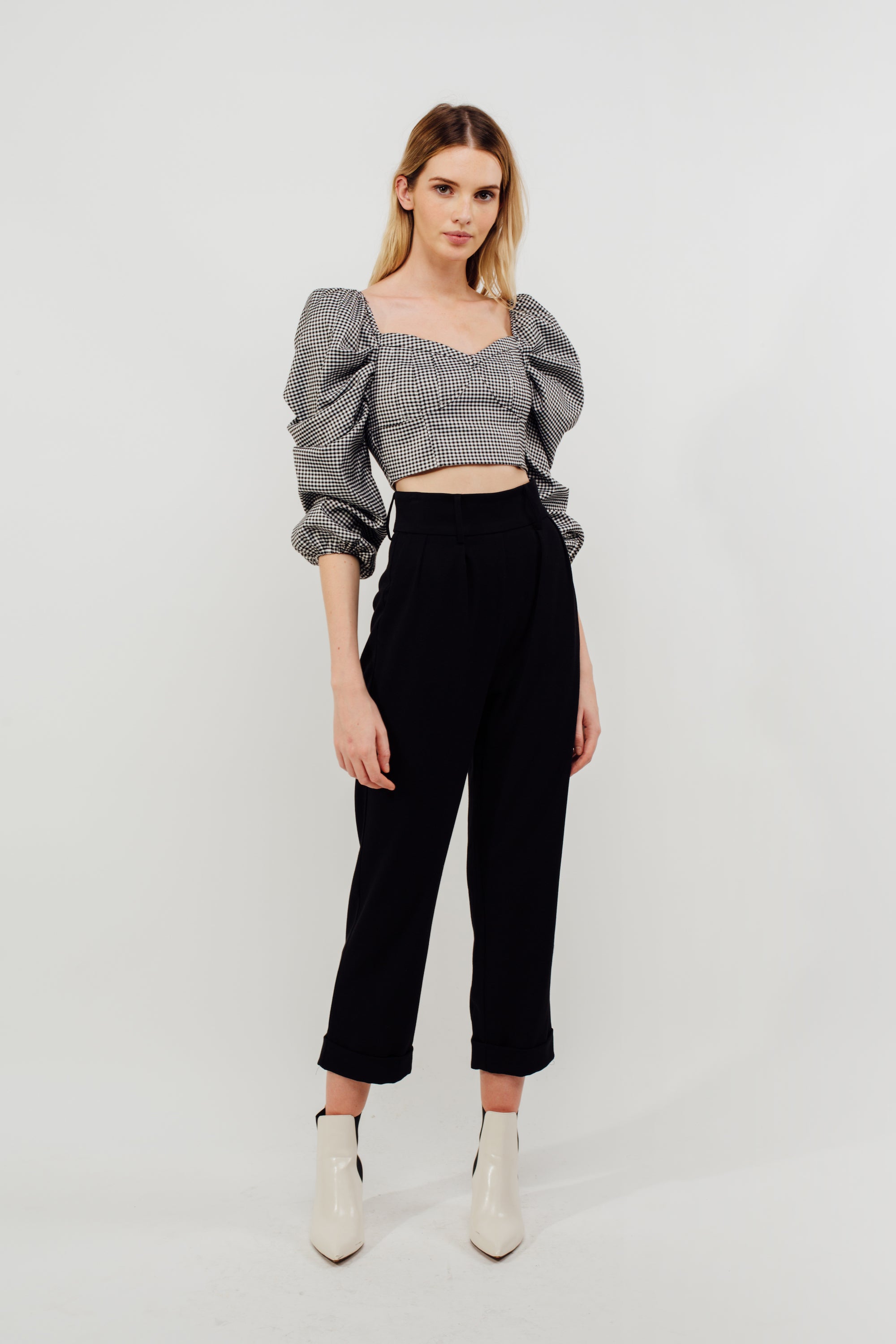 Cuffed High Waisted Trousers In Black (Sale)