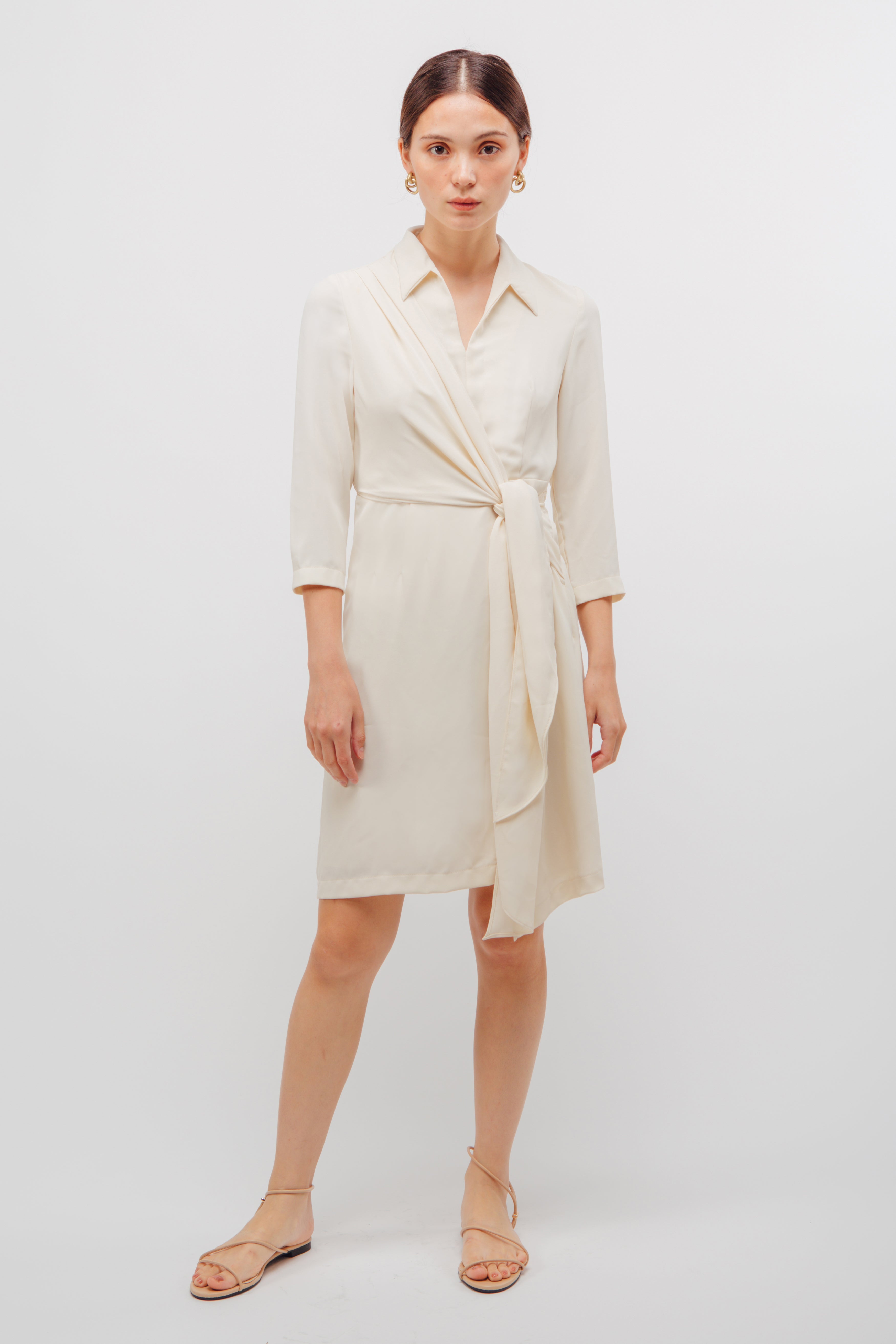 Knotted Asymmetrical Slit Dress In Pearl