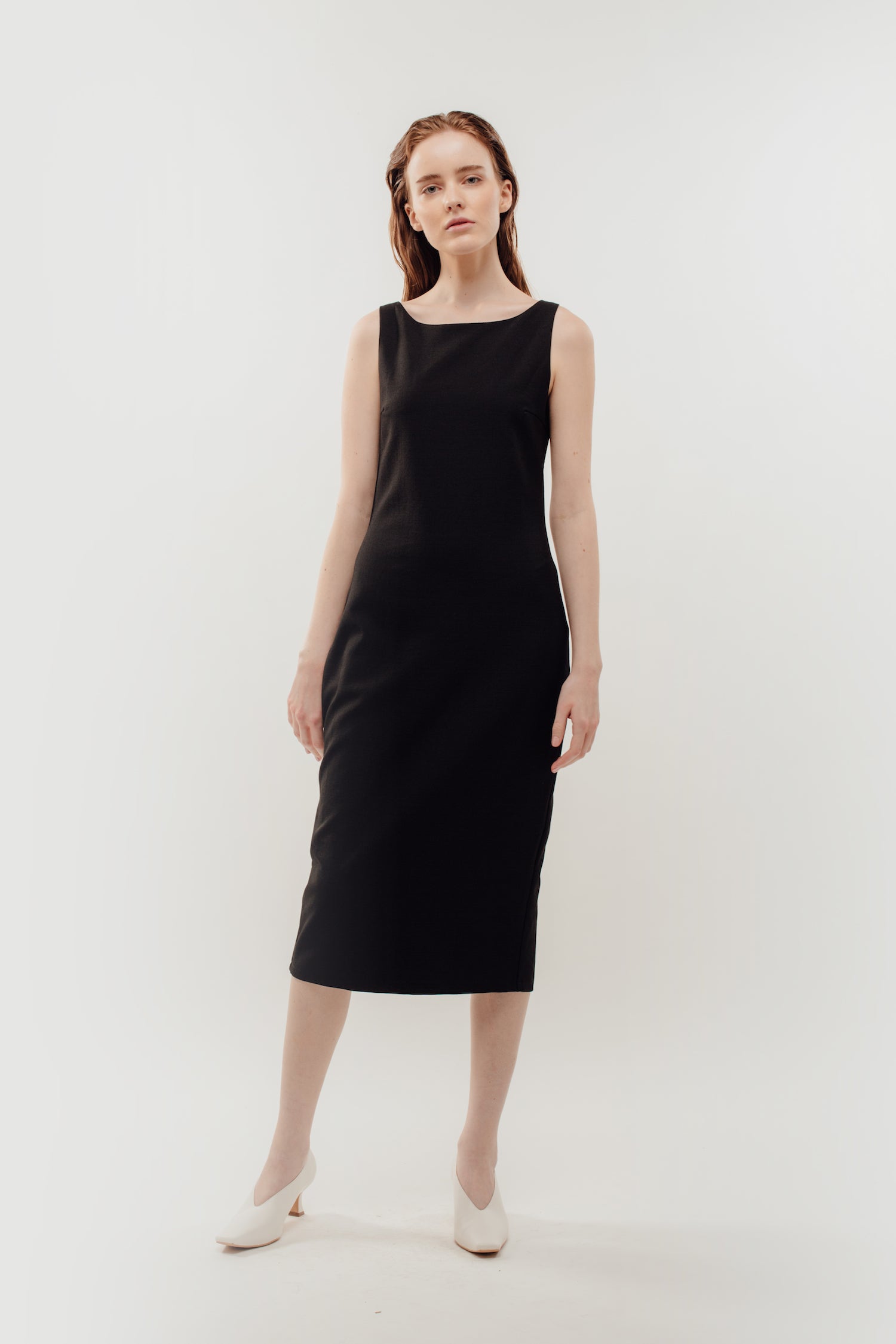 Classic Midi Dress w Exposed Zipper Slit In Black (Sale)