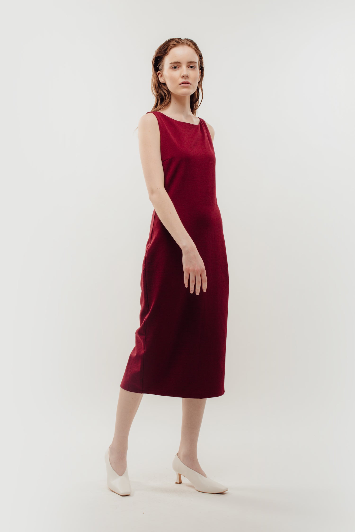 Classic Midi Dress w Exposed Zipper Slit In Red (Sale)