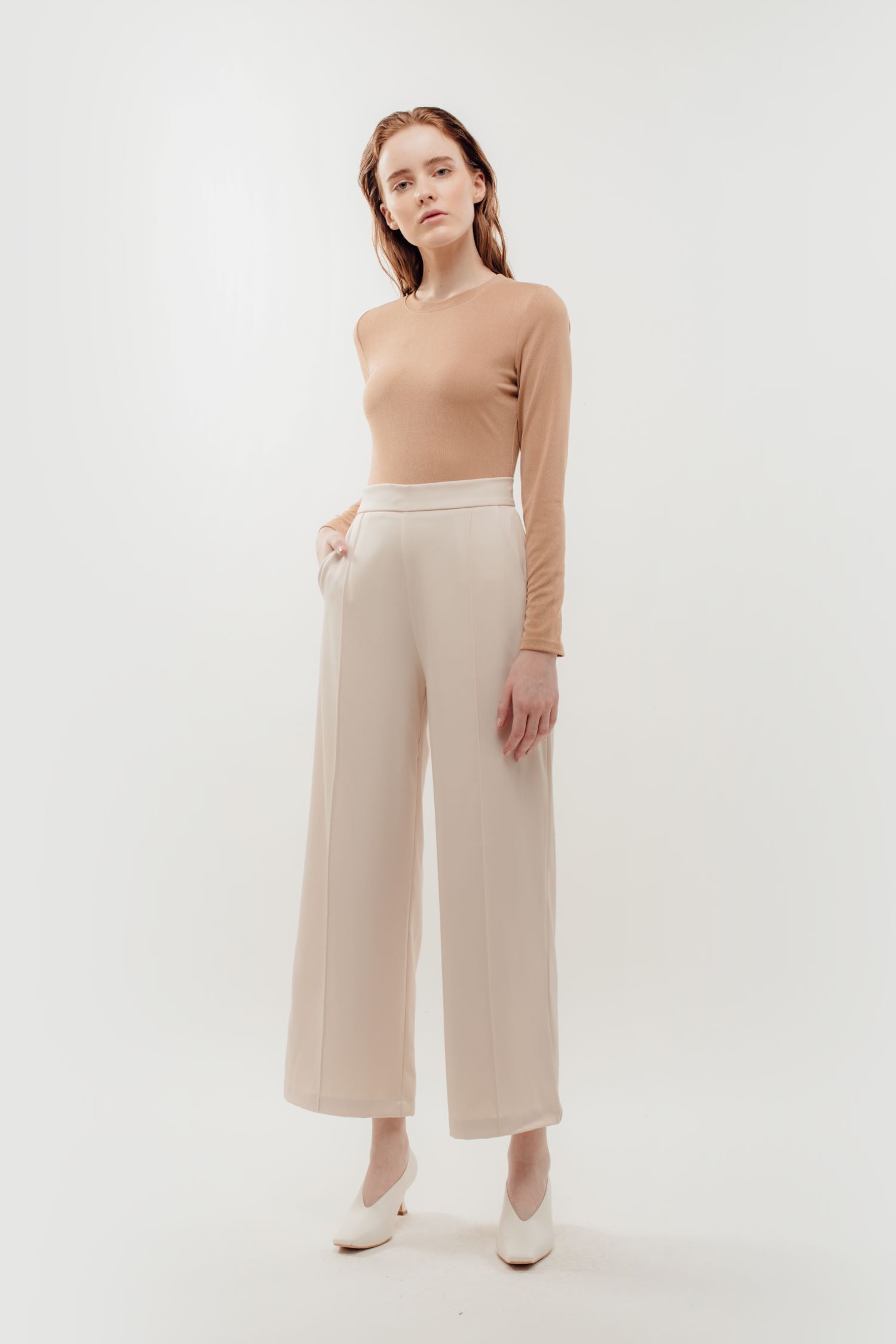 Fitted Long Sleeve Shirt in Shimmer Beige (Sale)