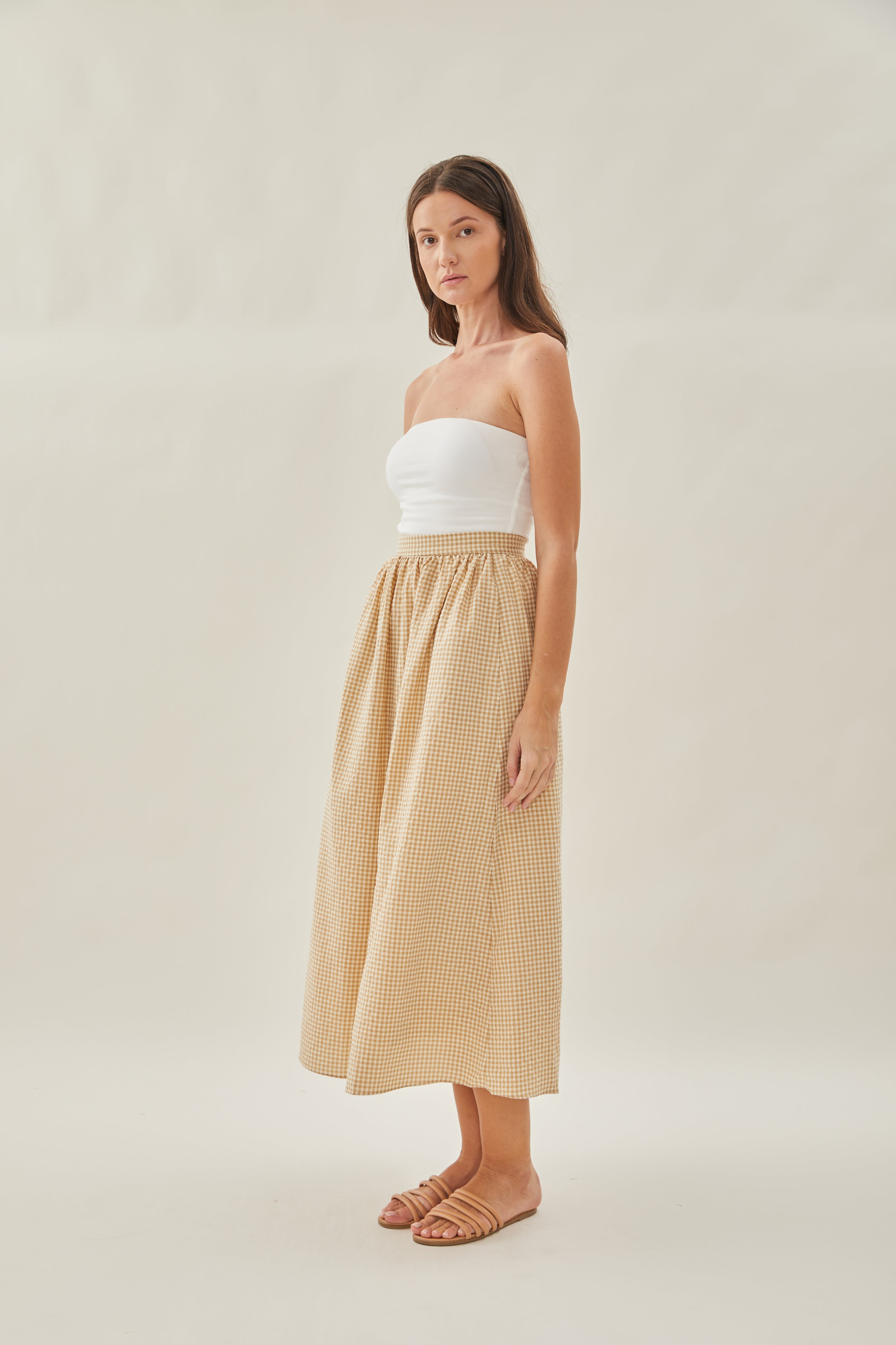 Gathered Cotton Midi Skirt in Mellow