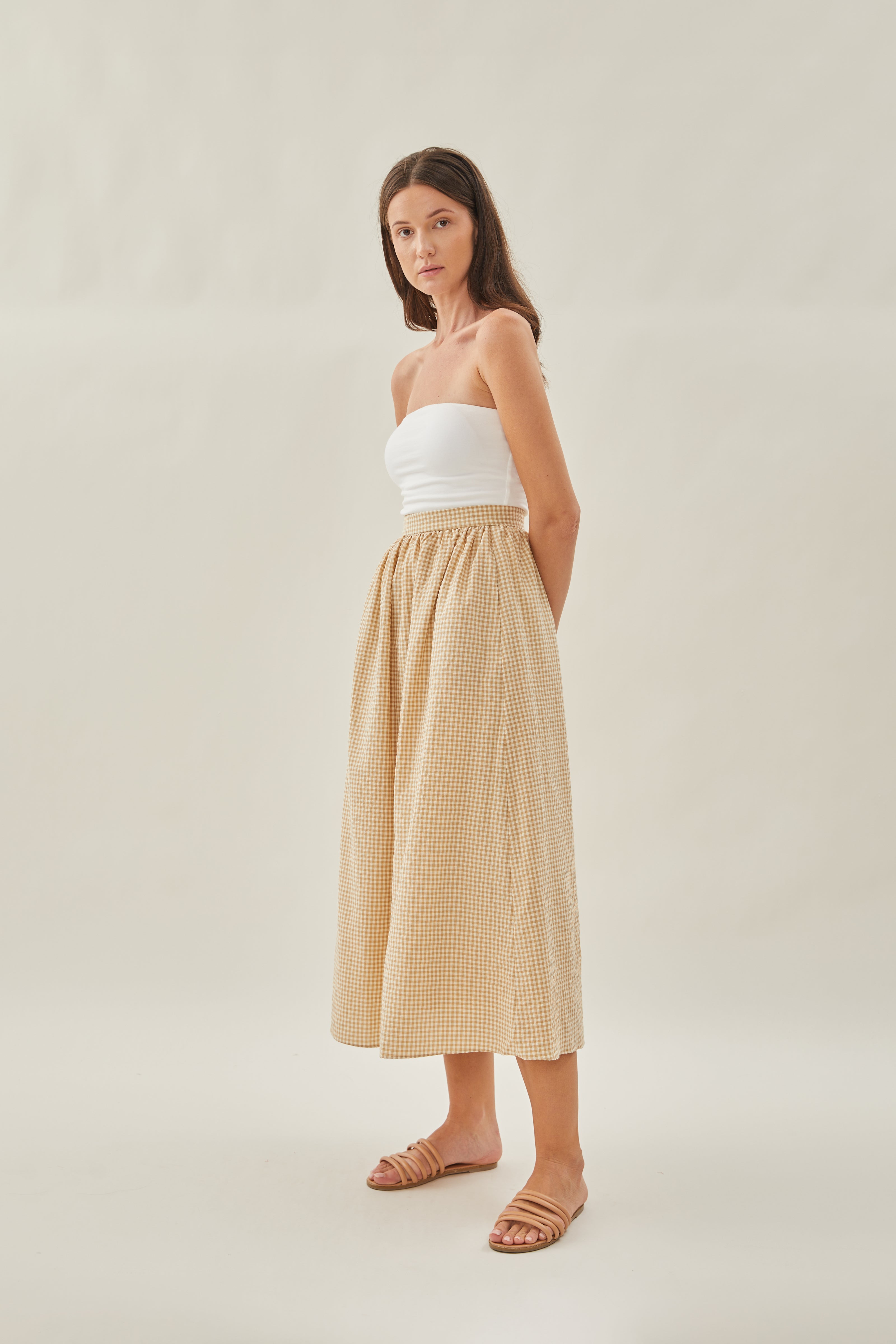 Gathered Cotton Midi Skirt in Mellow