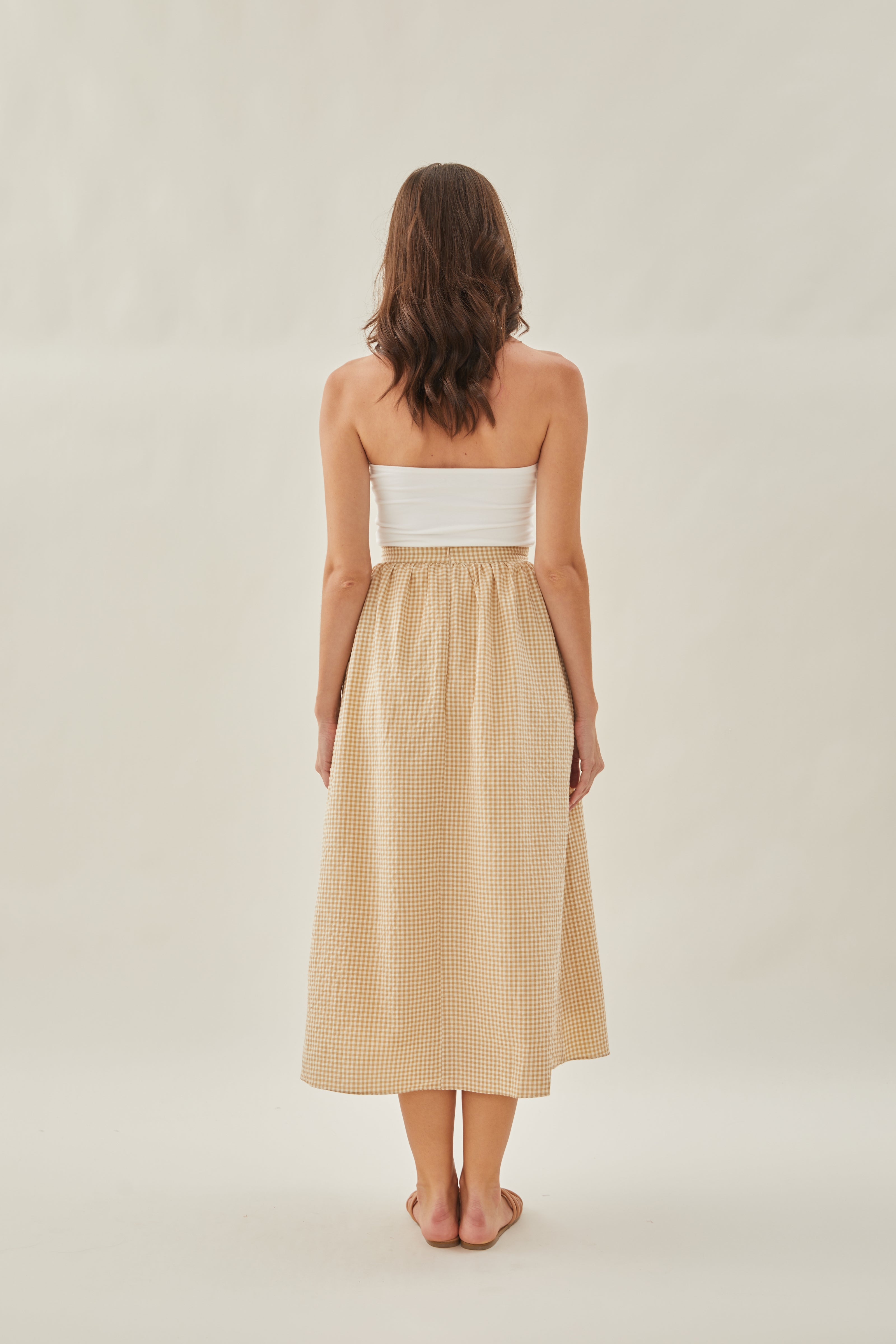 Gathered Cotton Midi Skirt in Mellow