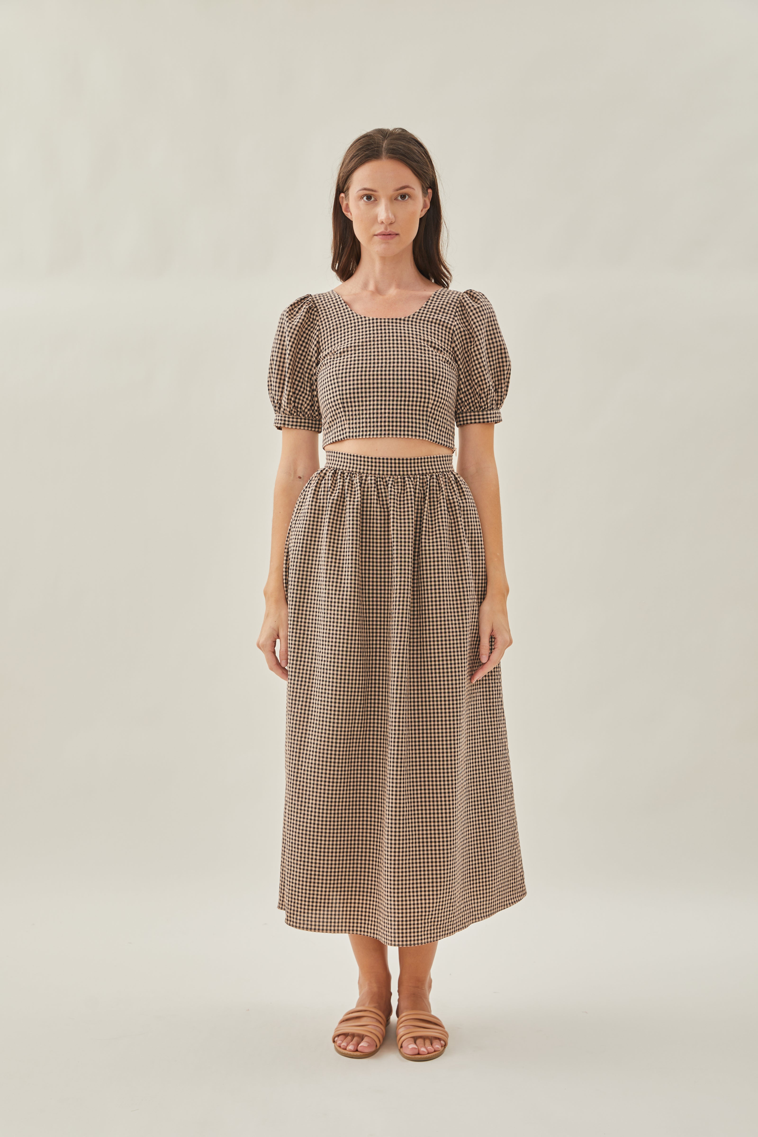 Gathered Cotton Midi Skirt in Fall
