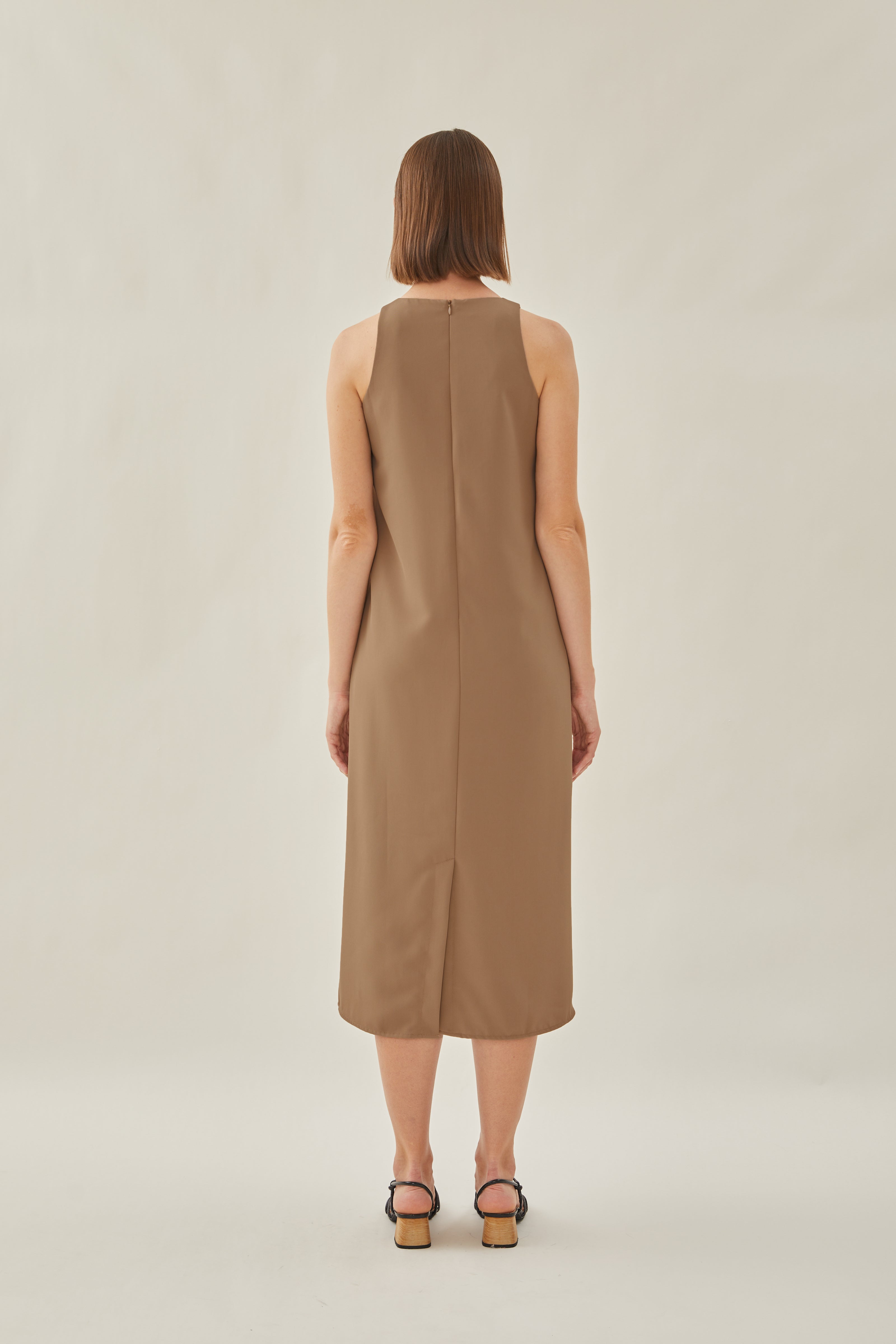 Round Neck Midi Dress in Brown