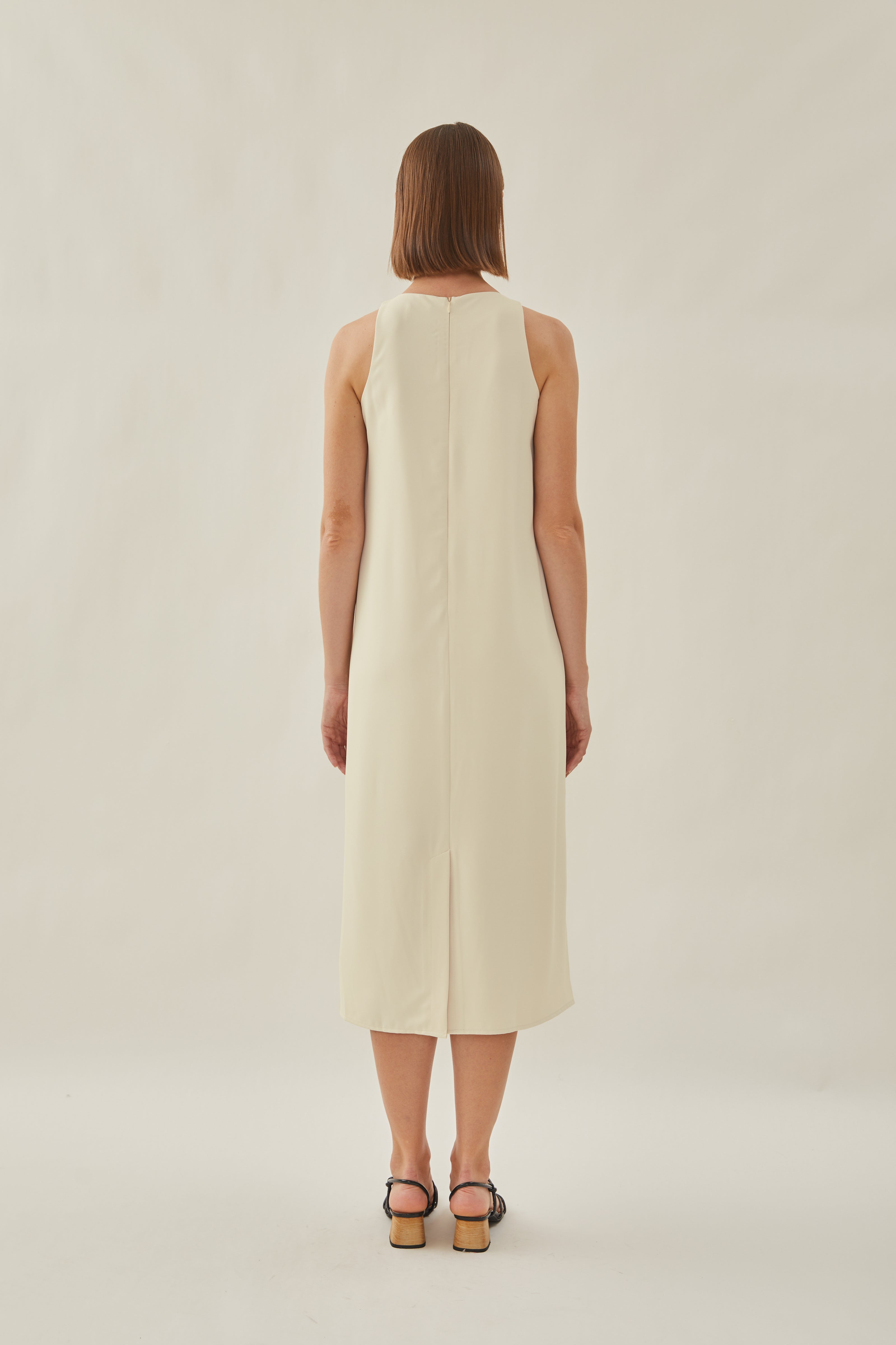 Round Neck Midi Dress in Ivory