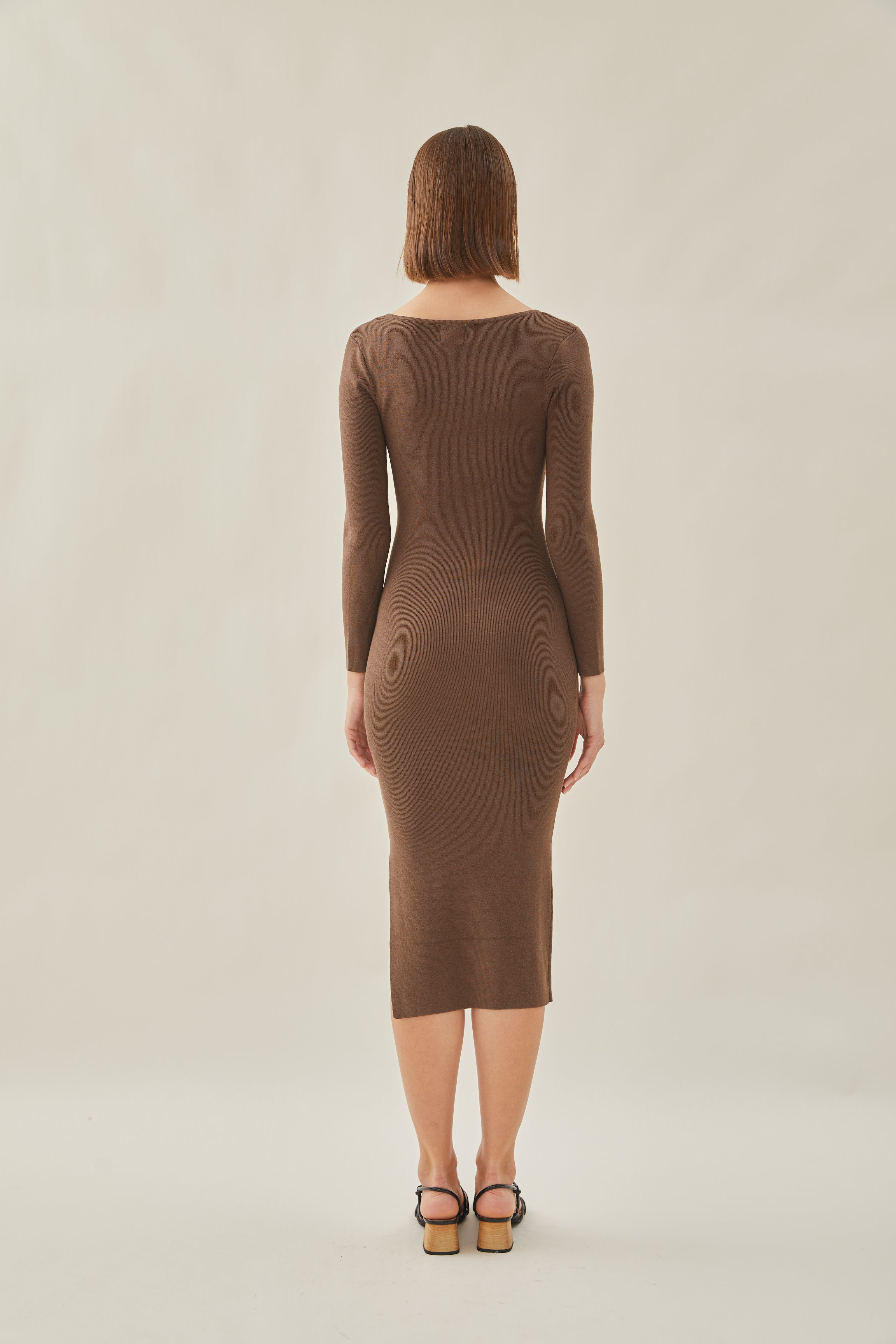 Rounded Square Neck Knit Dress in Soil