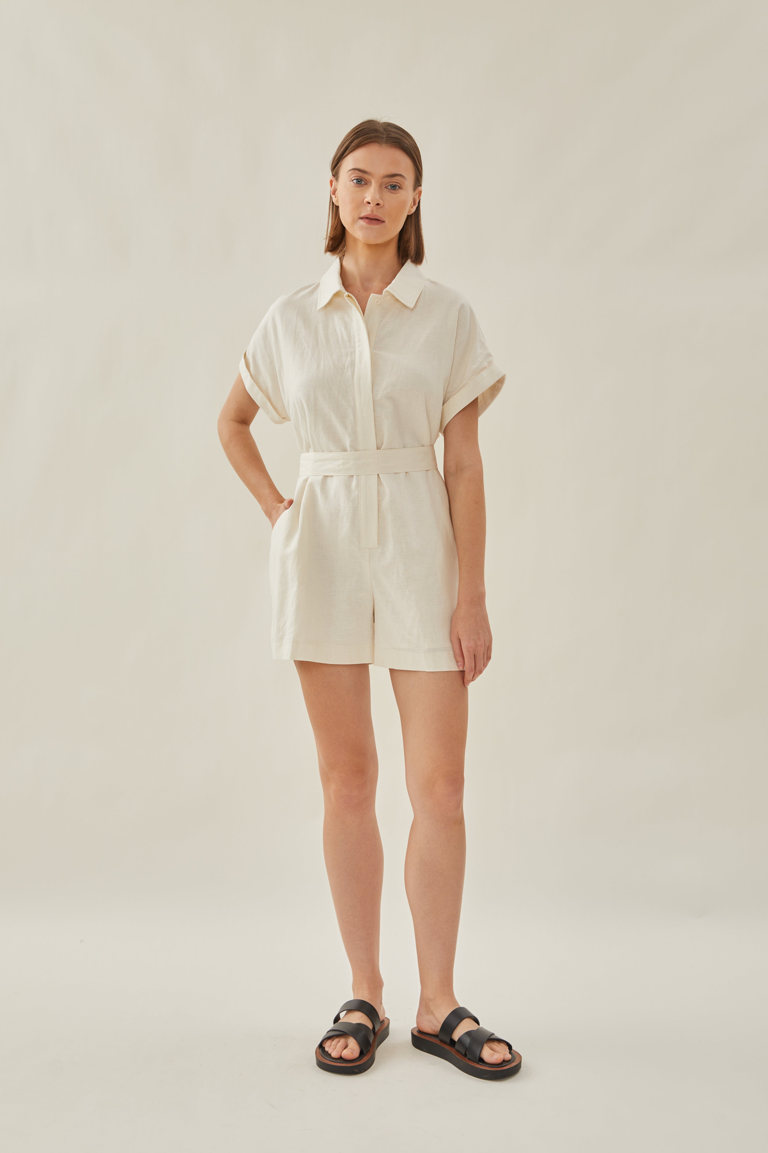 Relaxed Shirt Romper in Ivory
