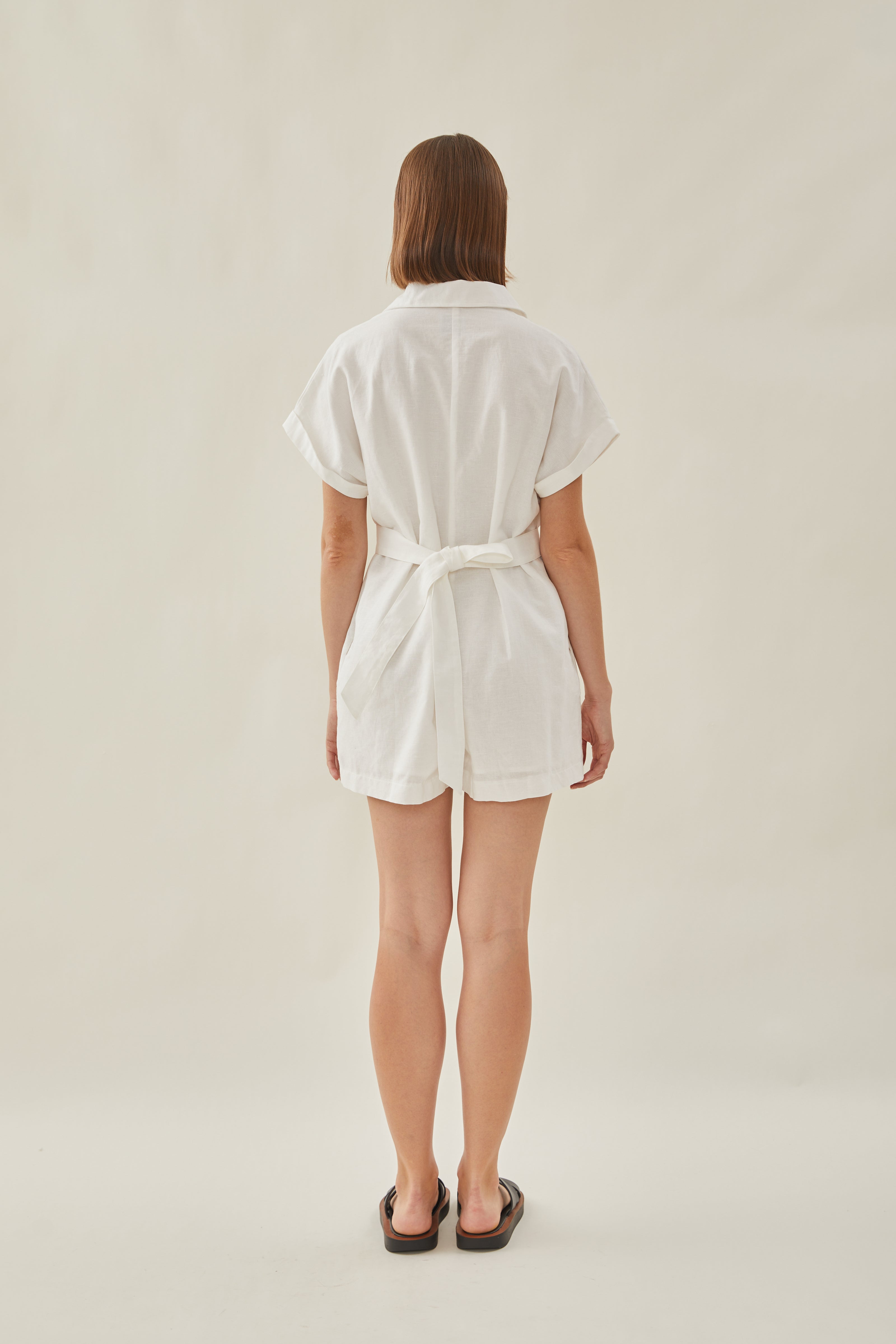 Relaxed Shirt Romper in White