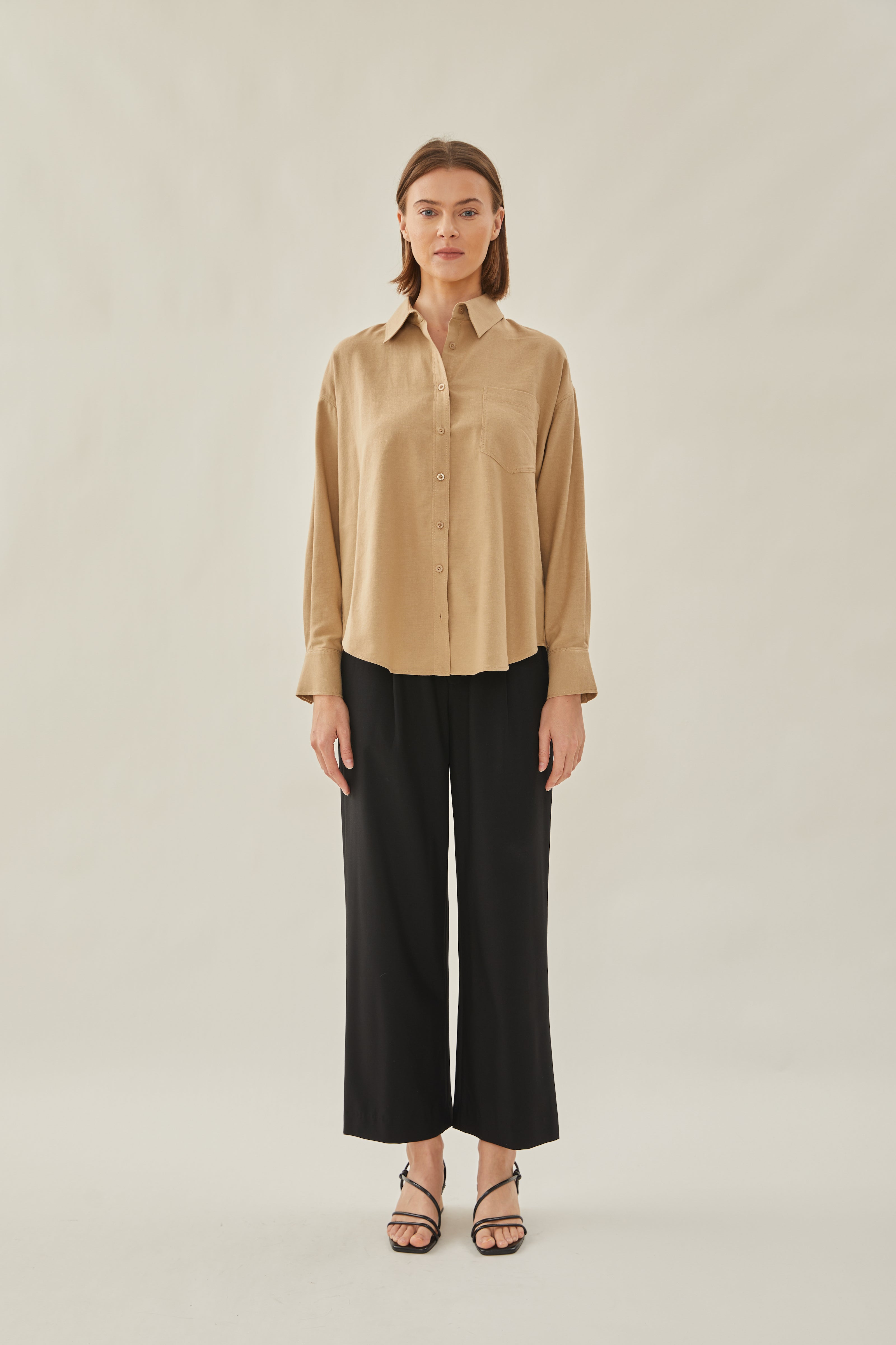 Cotton Relaxed Shirt in Sand