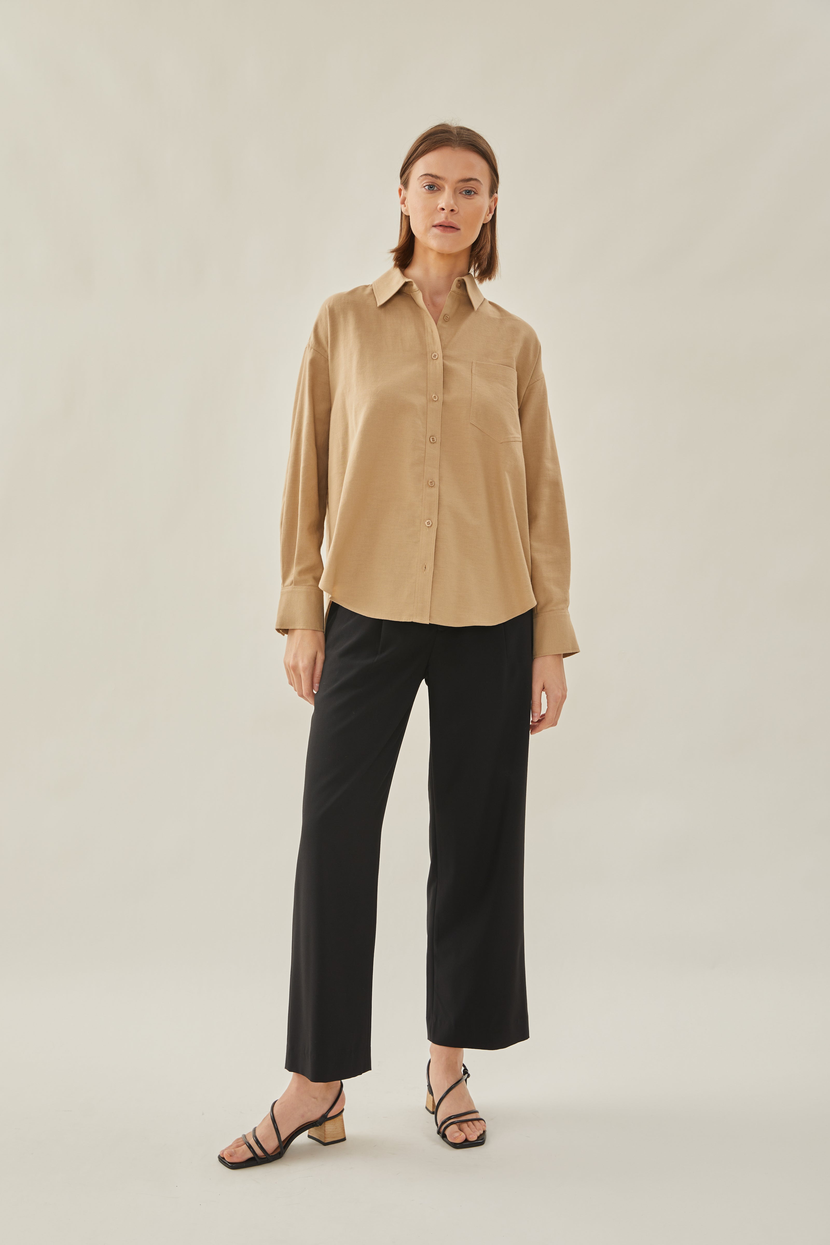 Cotton Relaxed Shirt in Sand