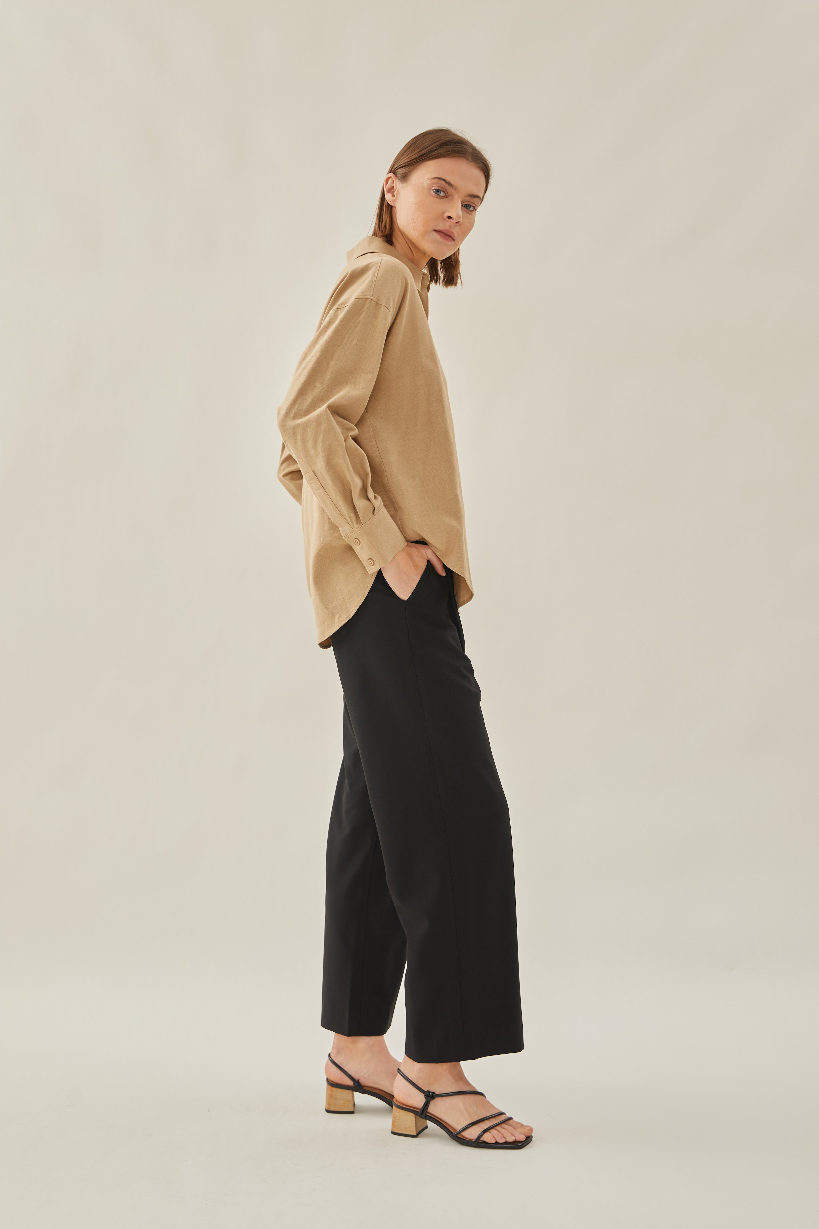 Cotton Relaxed Shirt in Sand